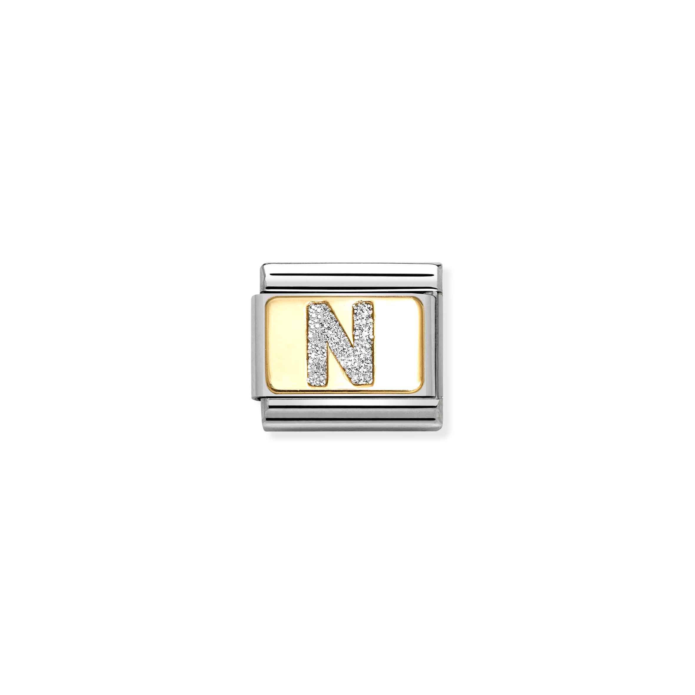Charm, Composable Link, Letter N, Silver Glitter