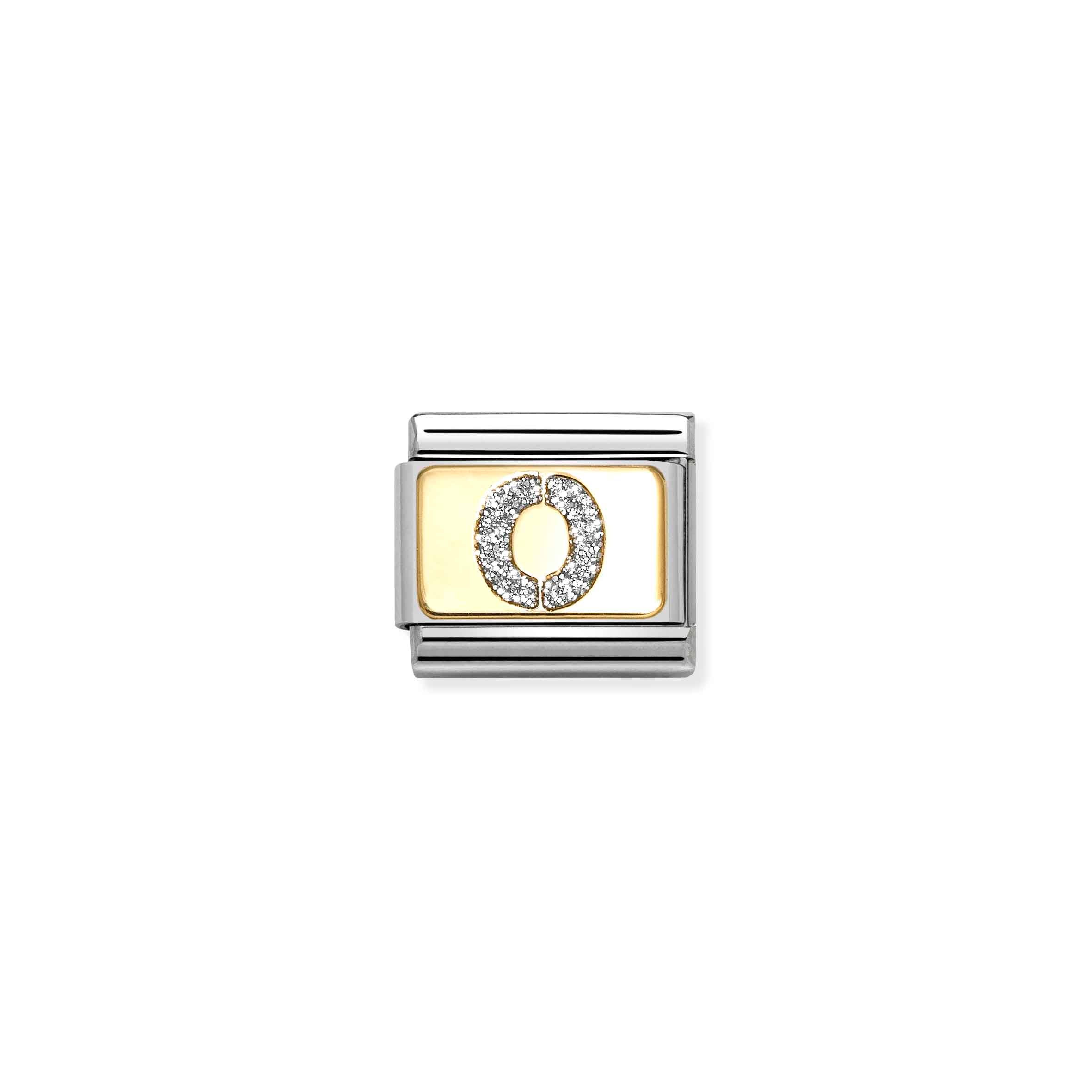 Charm, Composable Link, Letter O, Silver Glitter