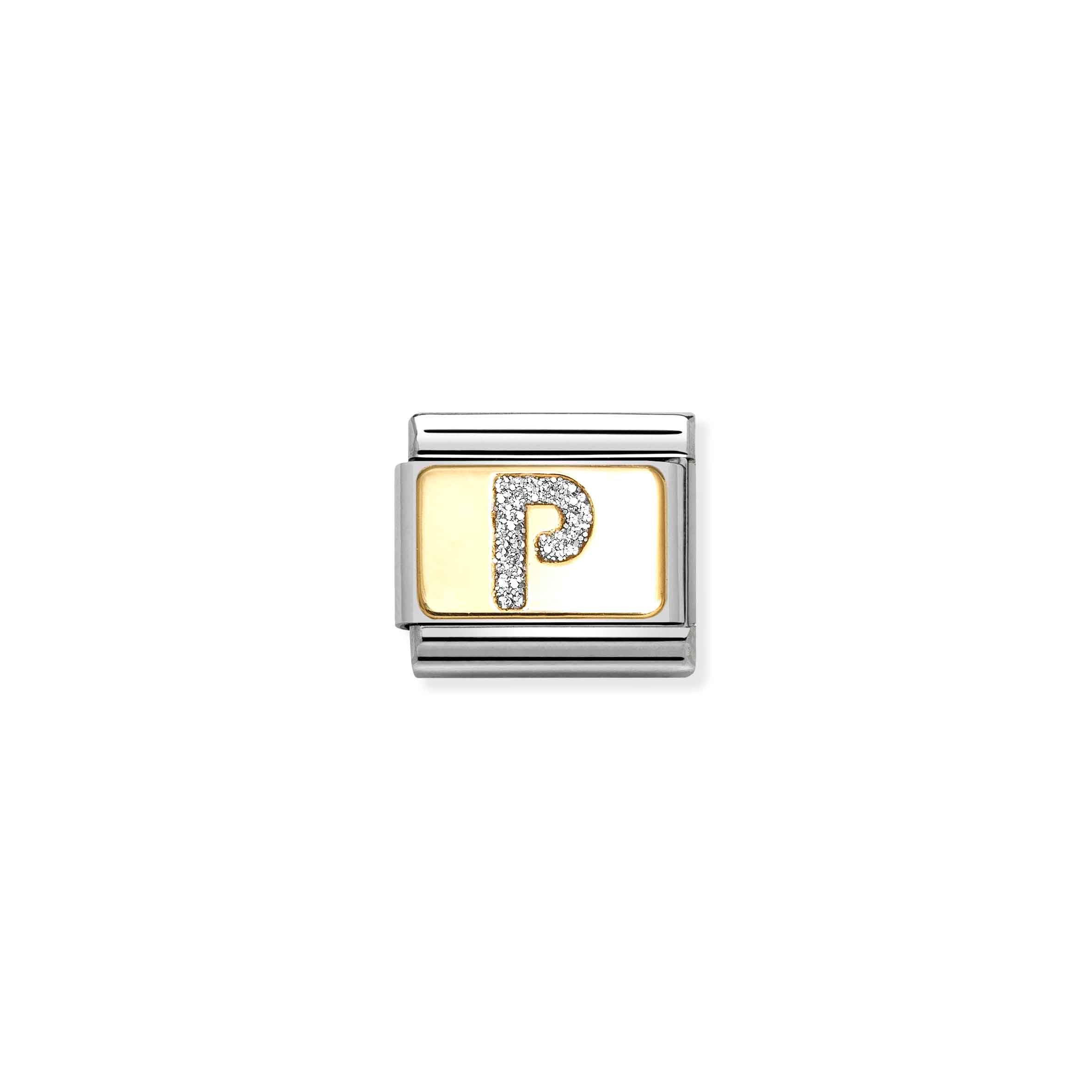 Charm, Composable Link, Letter P, Silver Glitter
