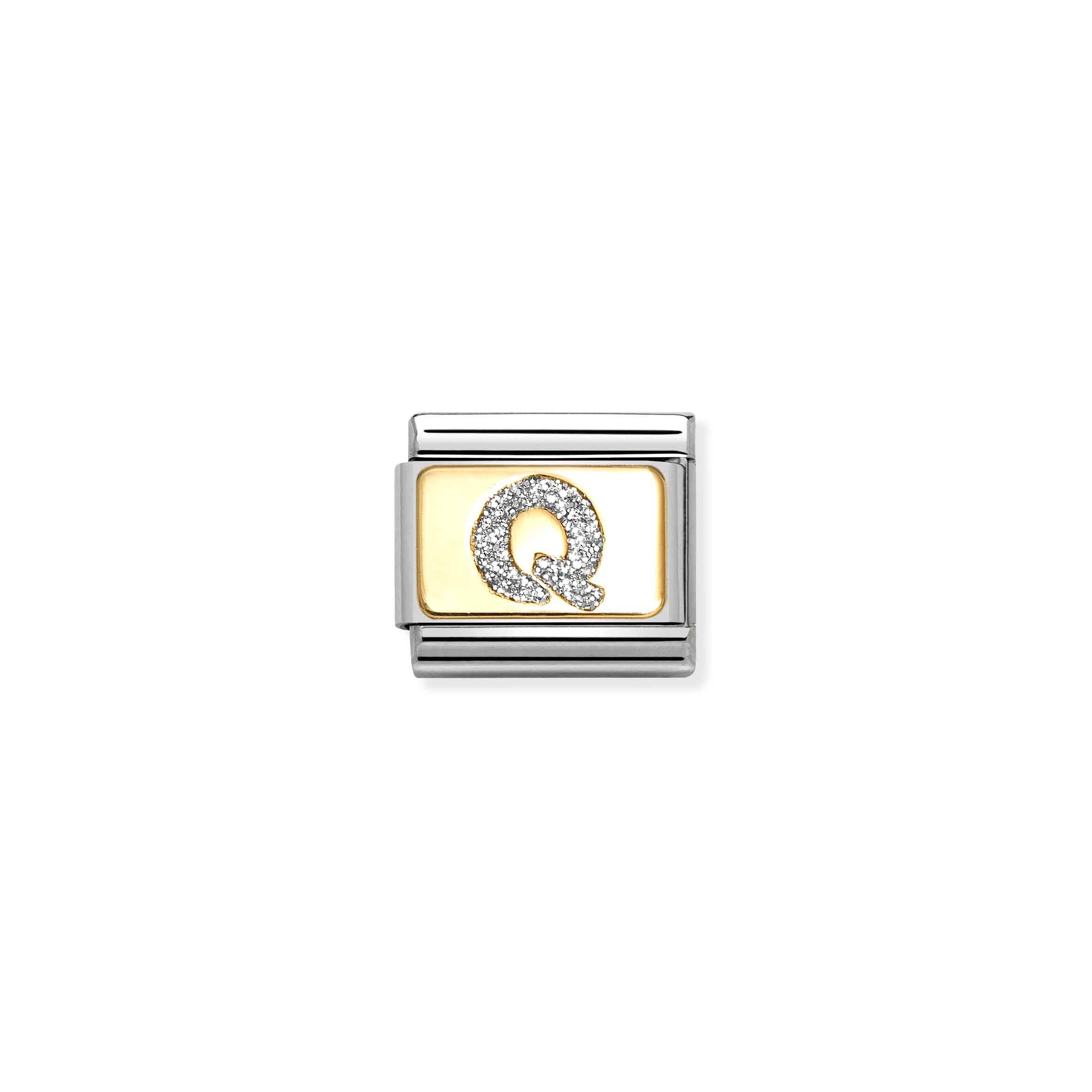 Charm, Composable Link, Letter Q, Silver Glitter