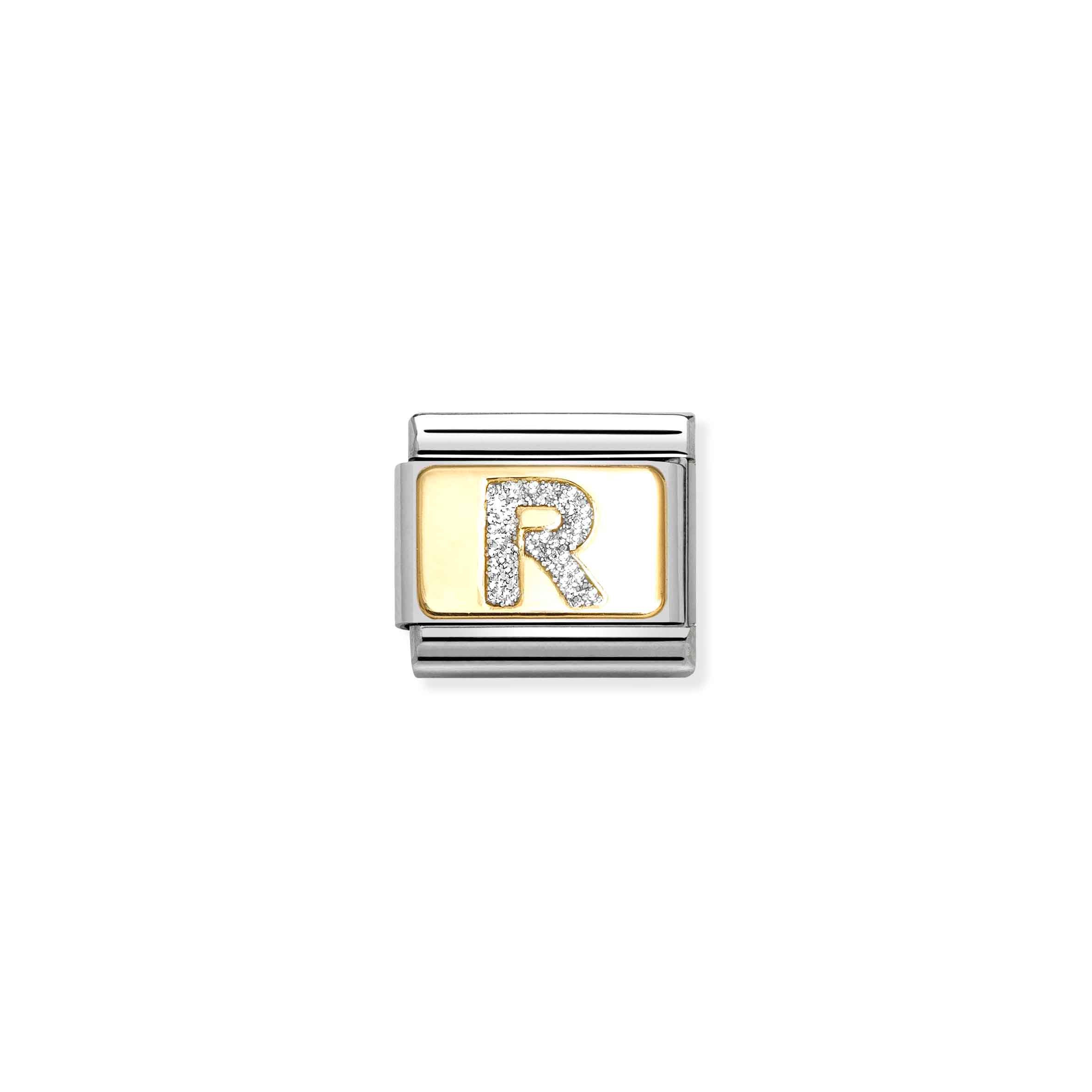 Charm, Composable Link, Letter R, Silver Glitter