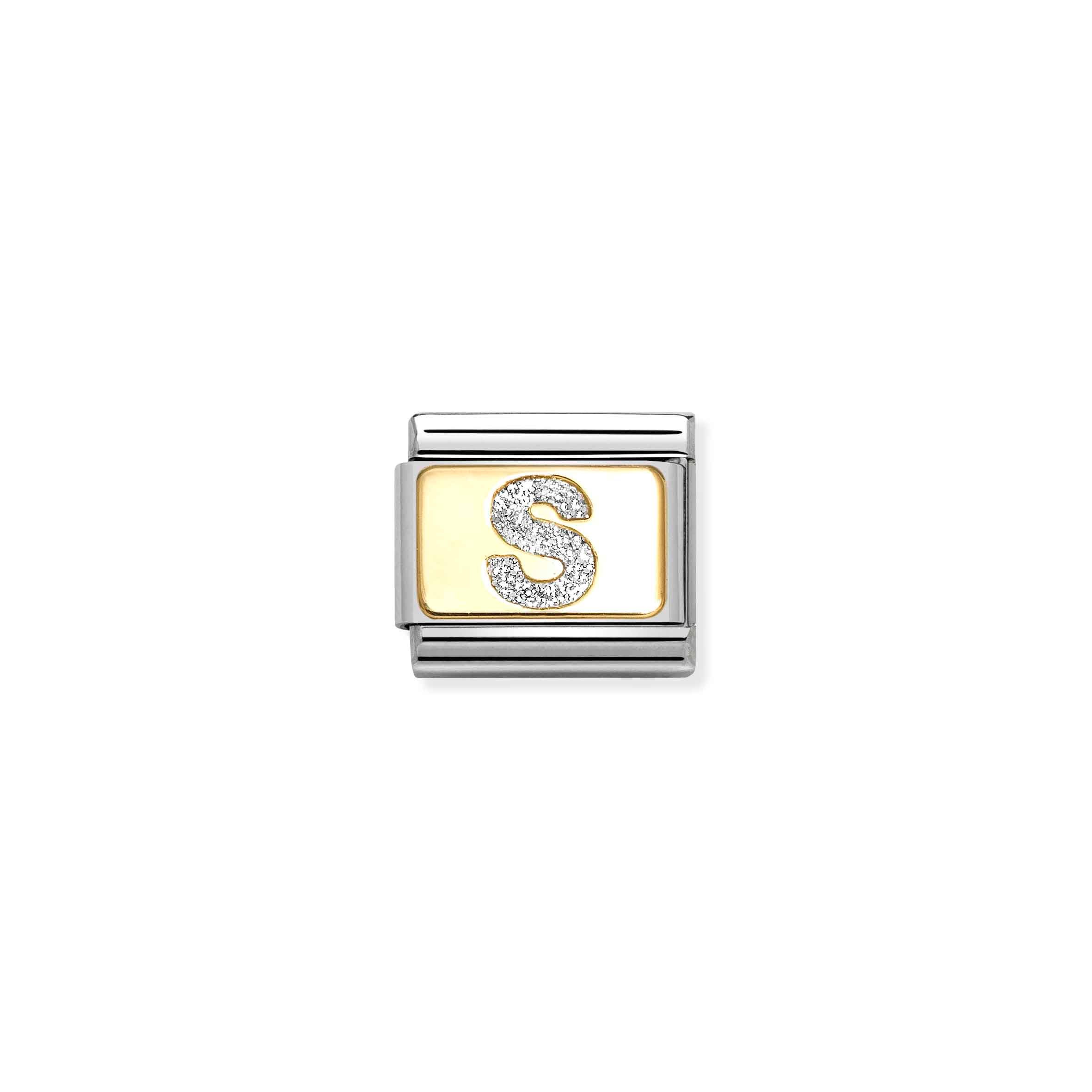 Charm, Composable Link, Letter S, Silver Glitter