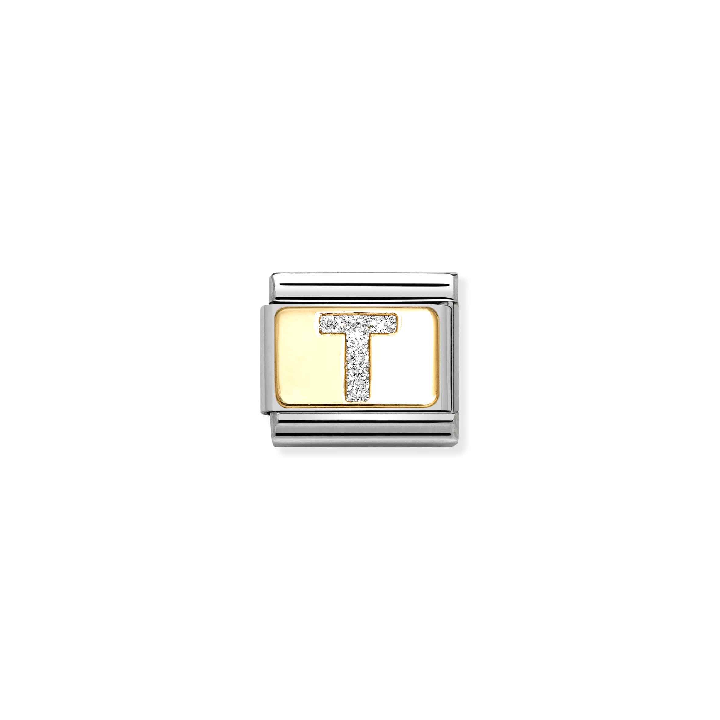 Charm, Composable Link, Letter T, Silver Glitter