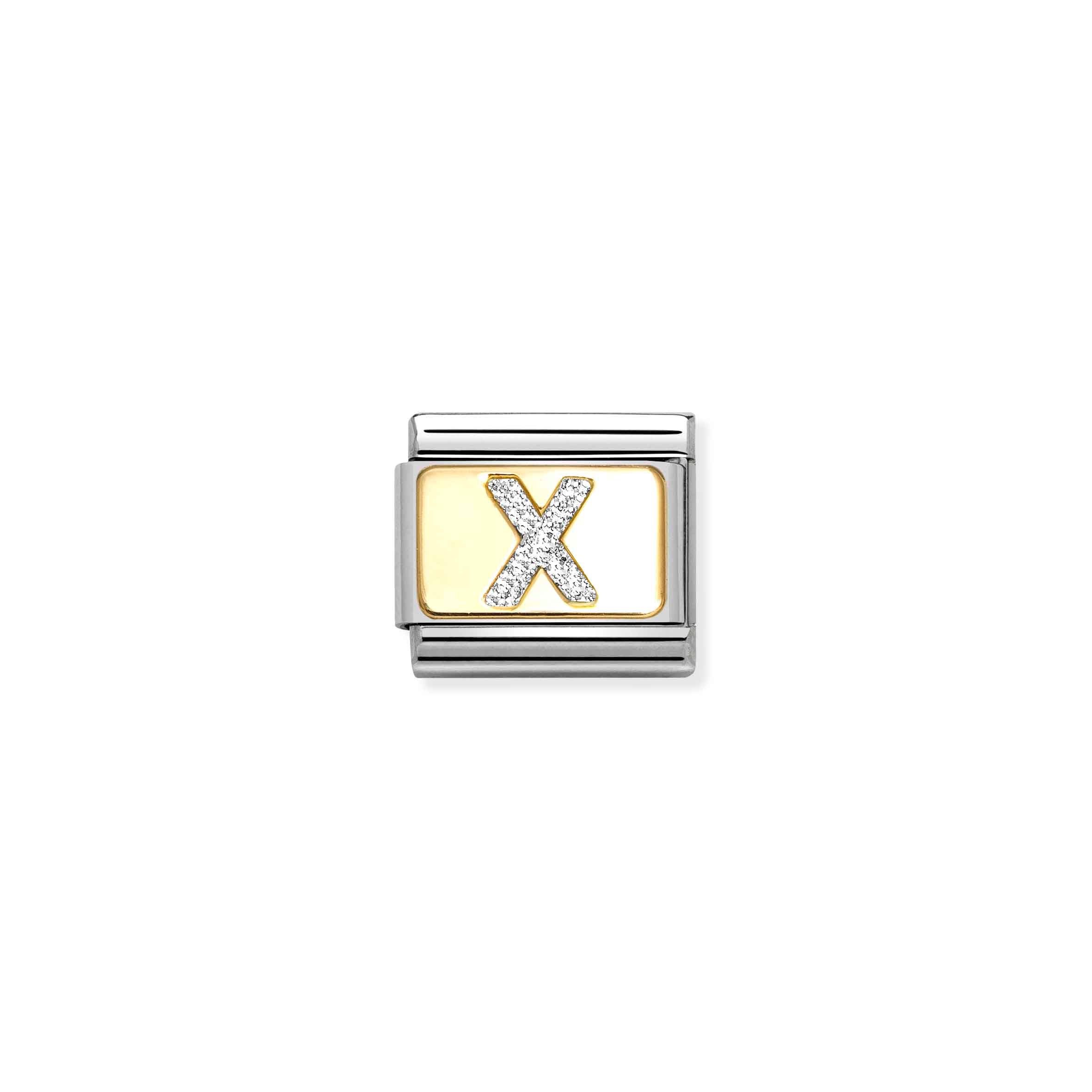 Charm, Composable Link, Letter X, Silver Glitter