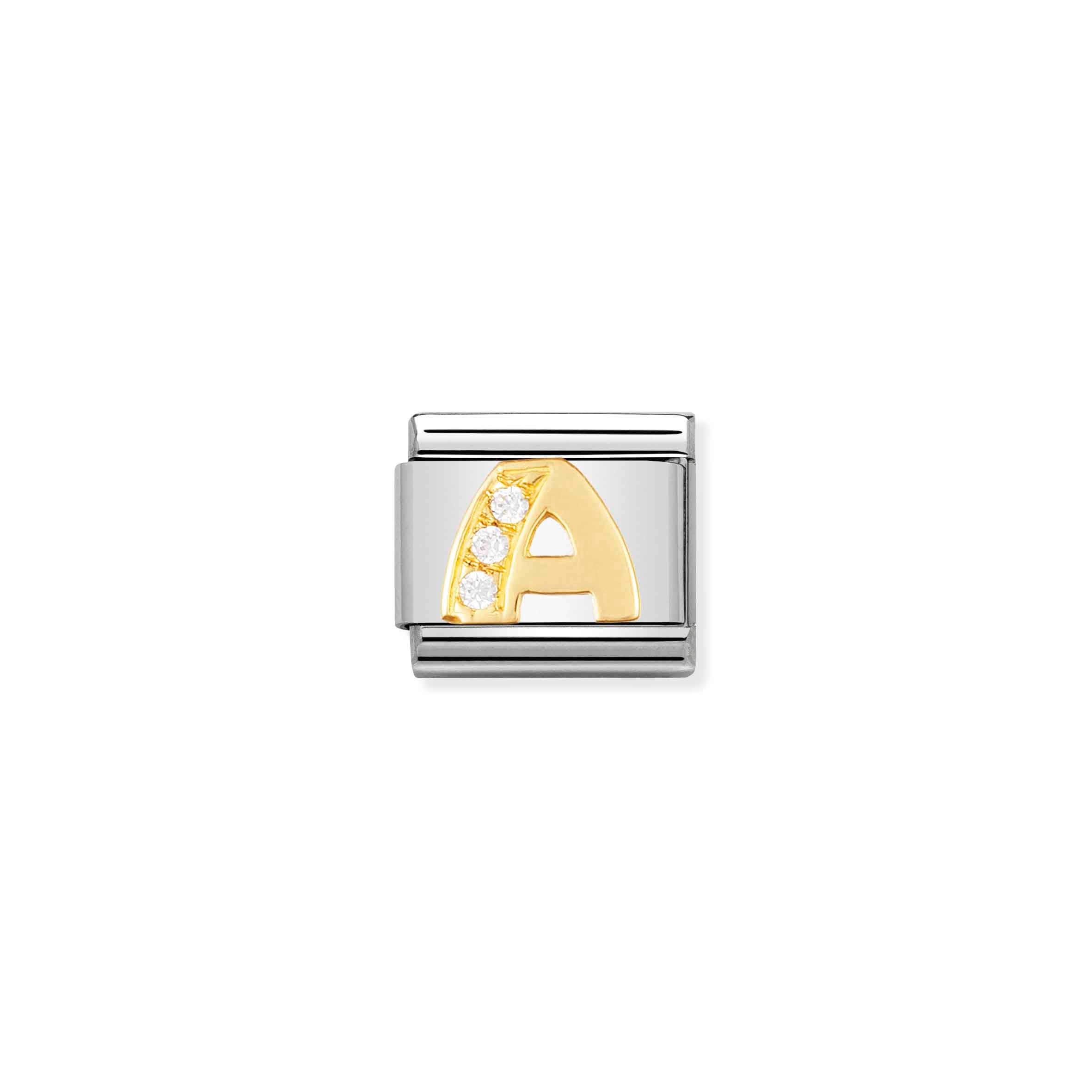 Charm, Composable Link, Letter A with white Stones