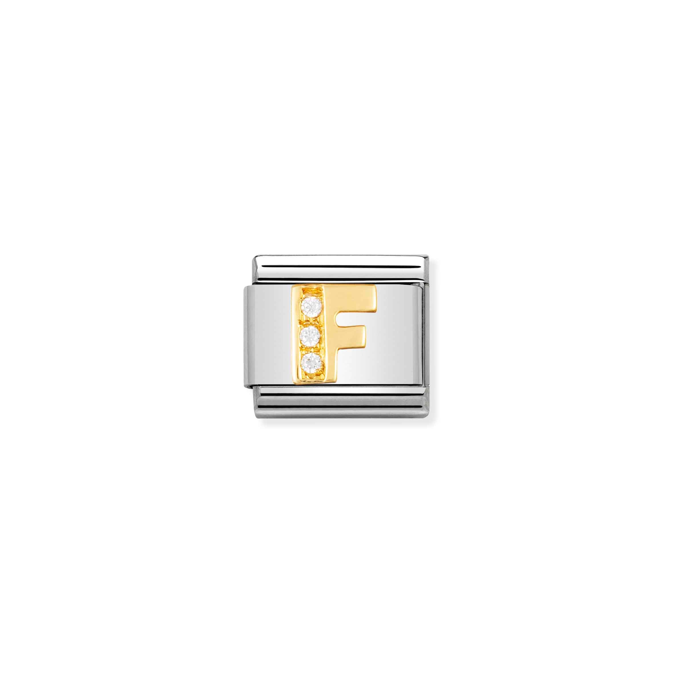 Charm, Composable Link, Letter F with Stones
