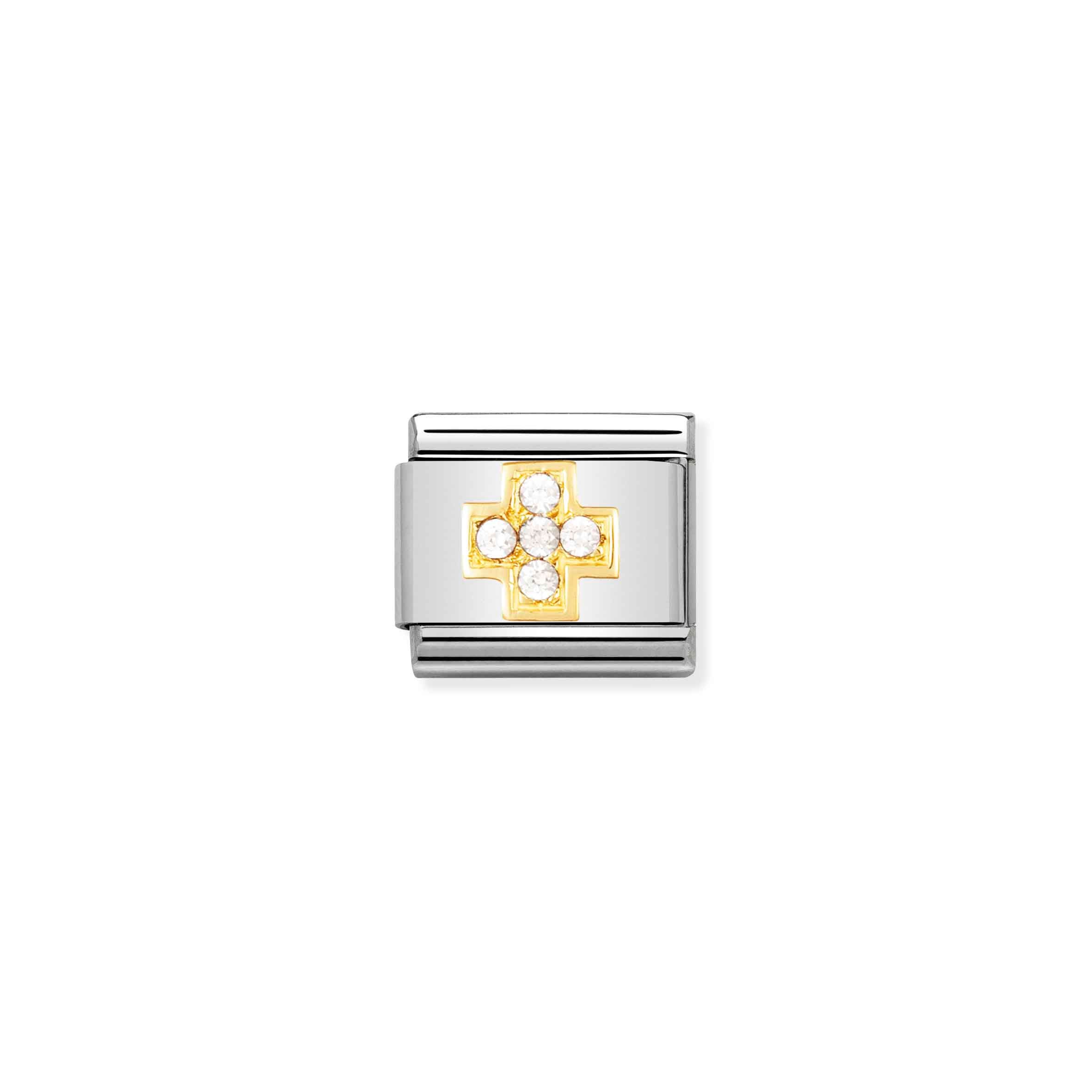 Charm, Composable Link, white Cross with Stones
