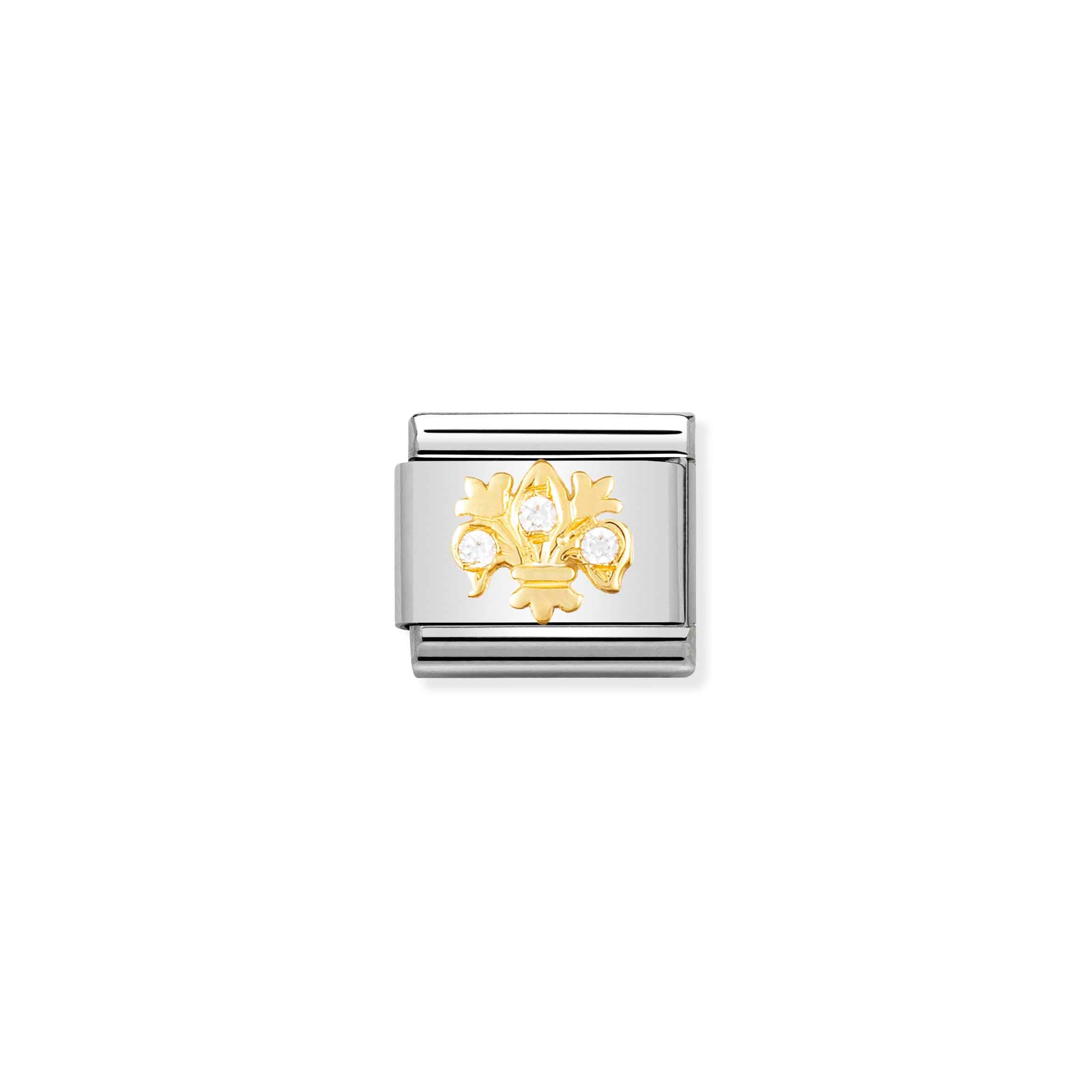 Charm, Composable Link, white Lily with Stones