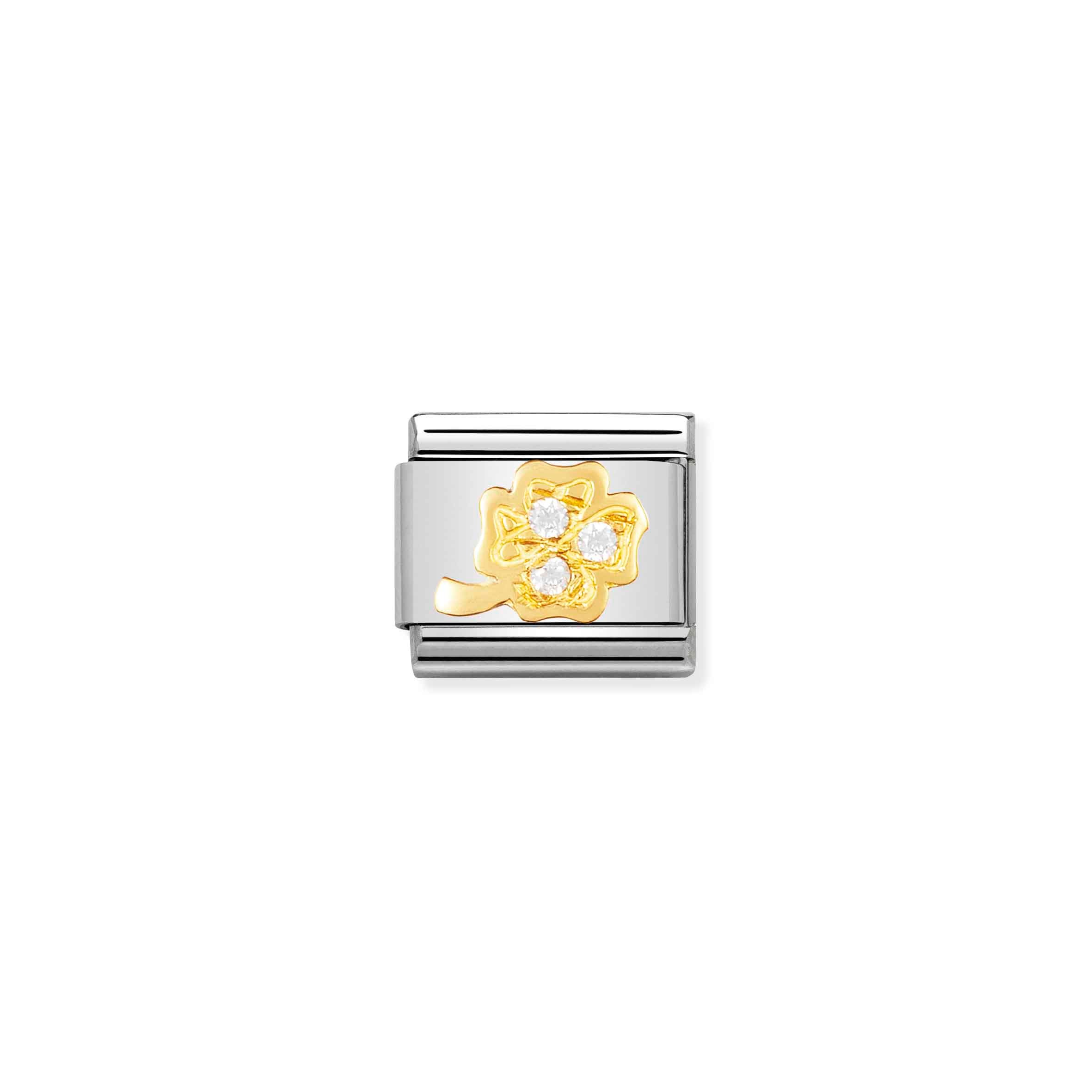 Charm, Composable Link, white Four-Leaf Clover with Zirconia
