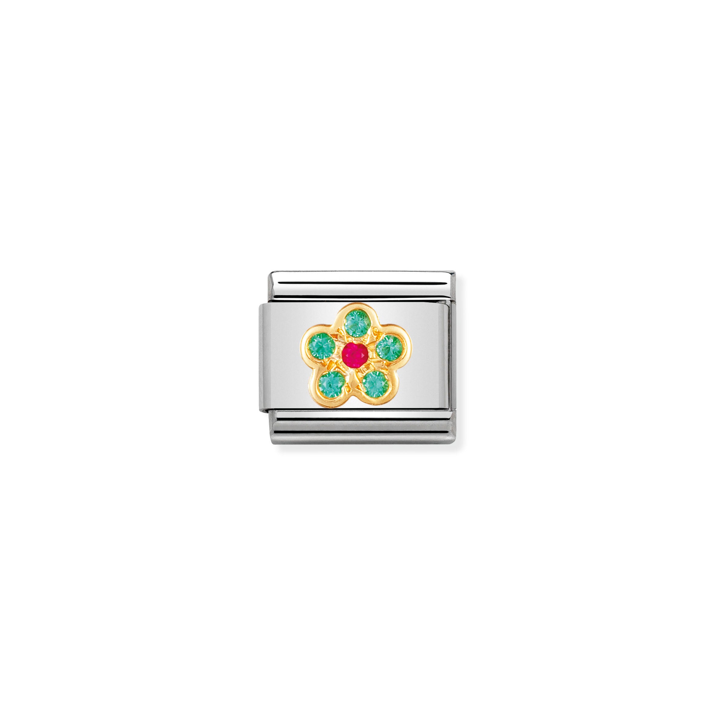 Composable Classic Link green and red Flower with Stones