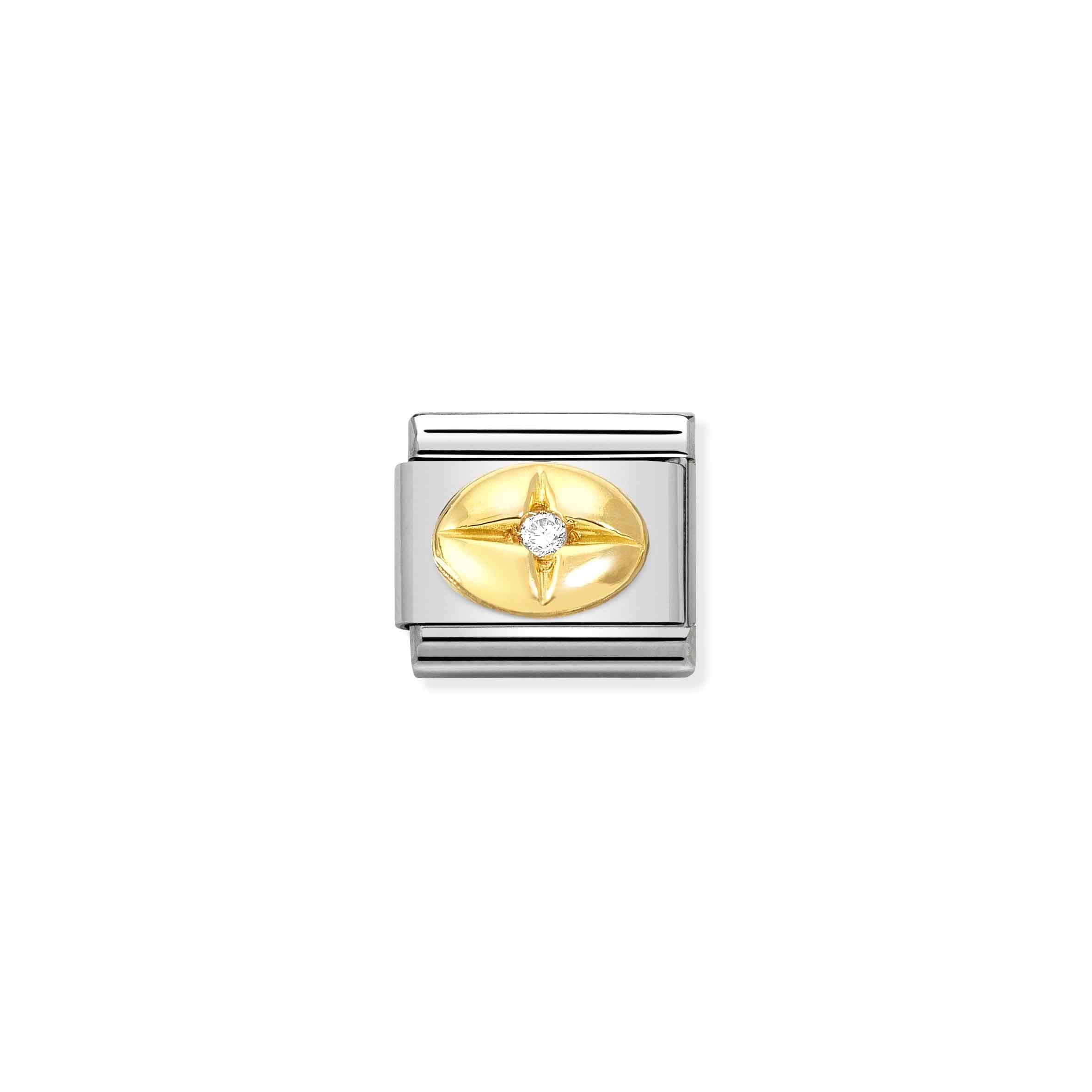 Charm, Composable Link, Gold Oval with Diamond