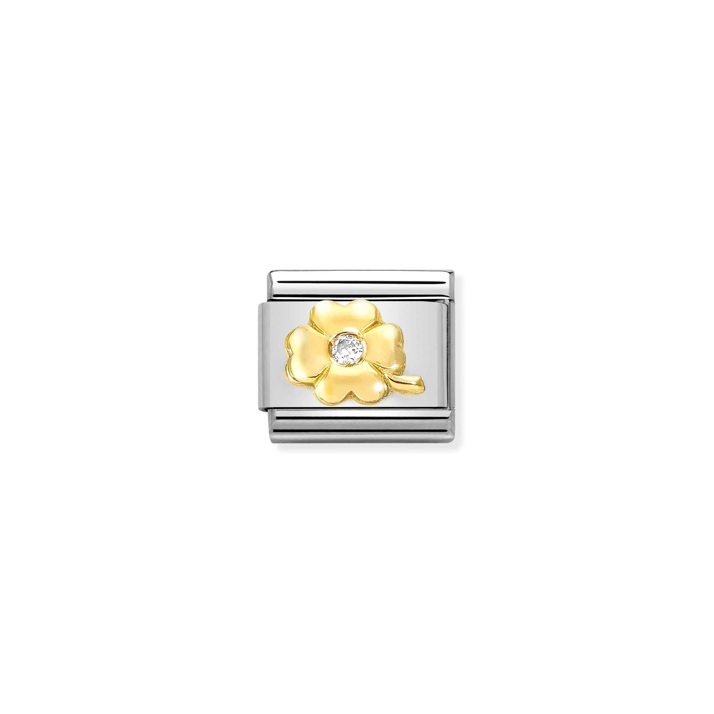 Charm, Composable Link, Gold Four-Leaf Clover with Diamond