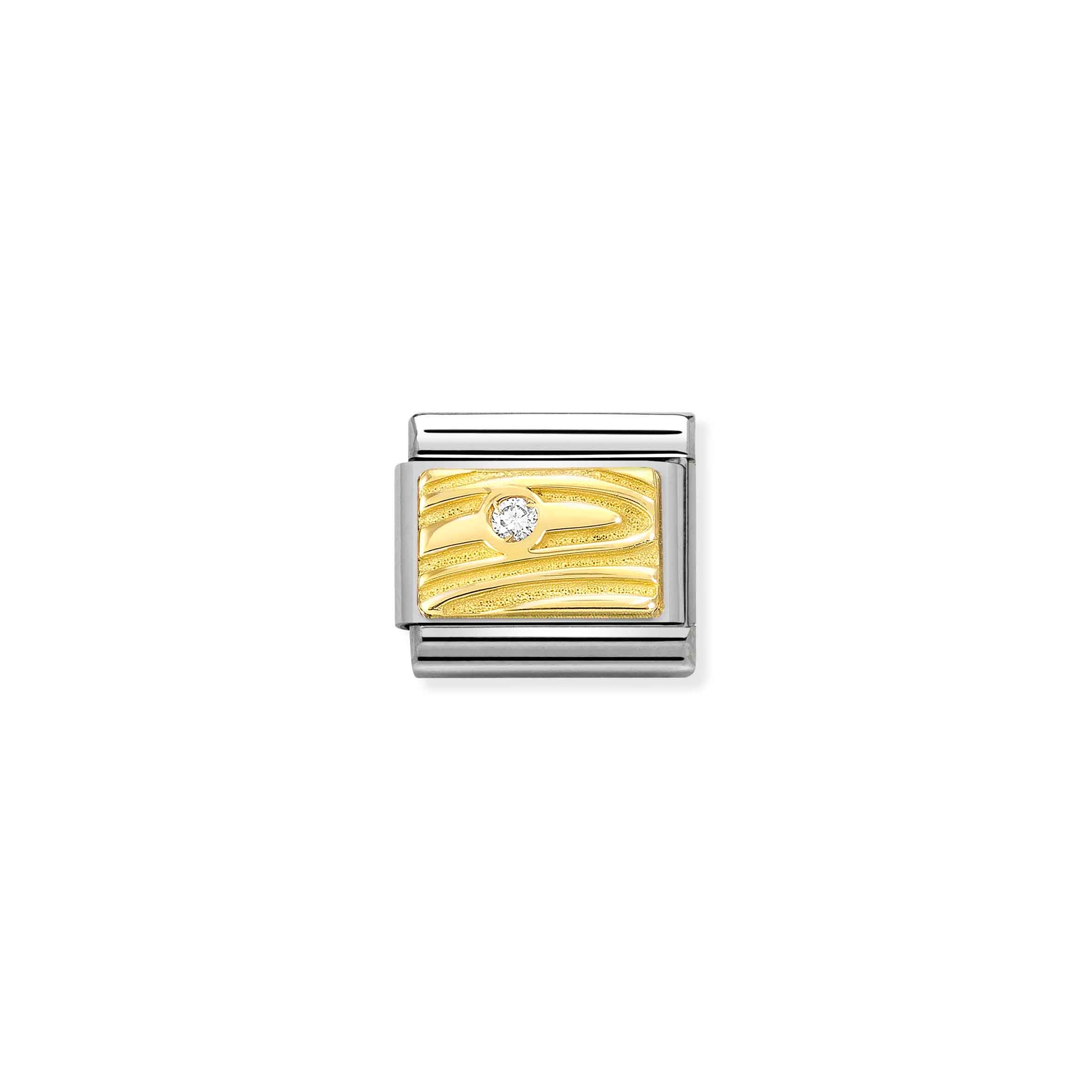 Charm, Composable Link, Gold Textured Plate with Diamond