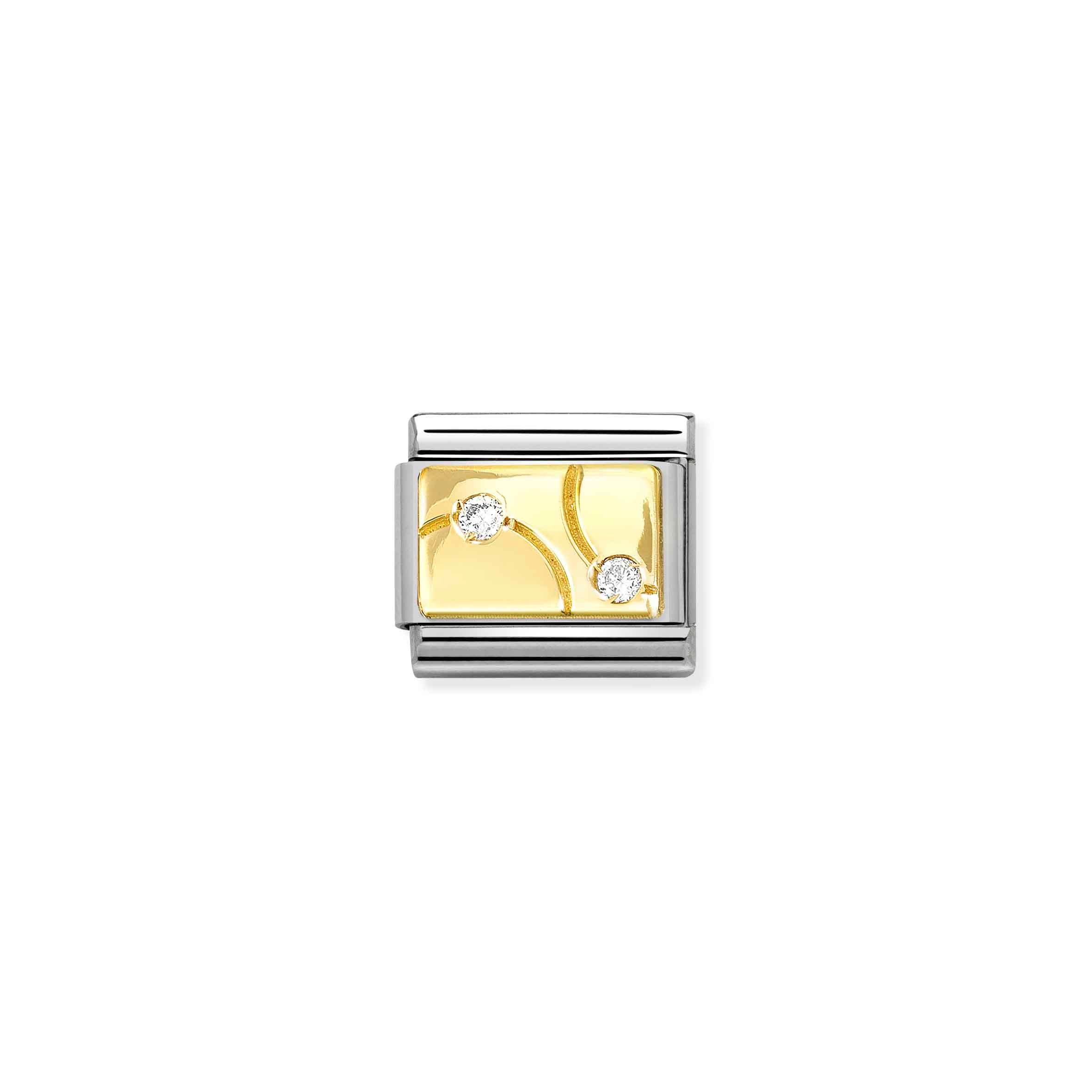 Charm, Composable Link, Gold Curves Plate with Diamonds