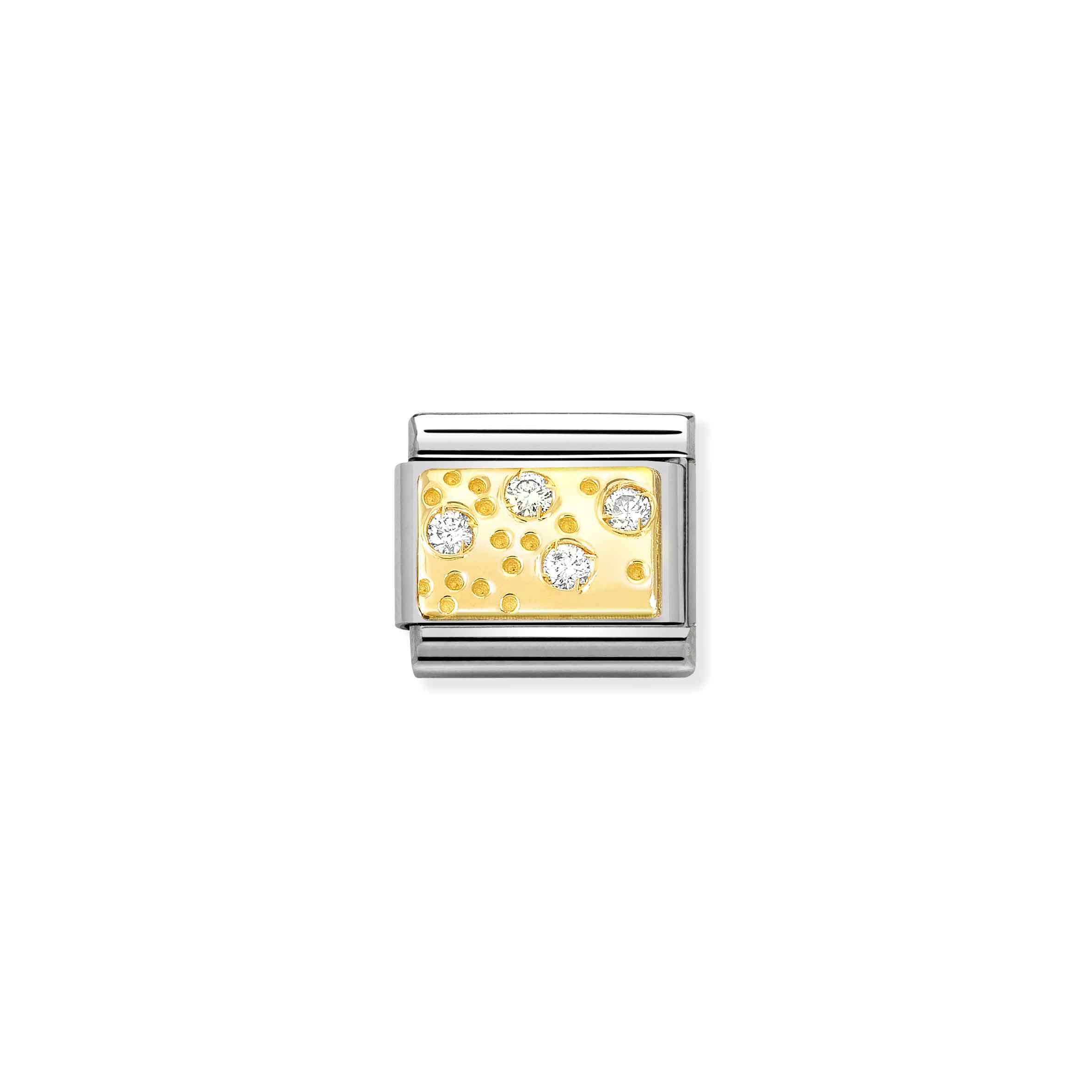 Charm, Composable Link, Gold Dots Plate with Diamonds