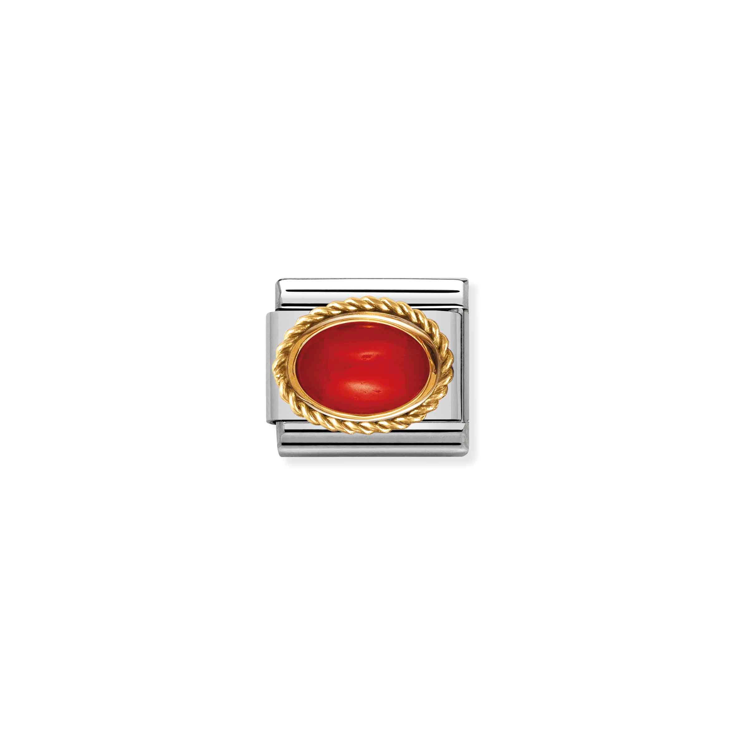 Charm, Composable Link, with oval and red Coral