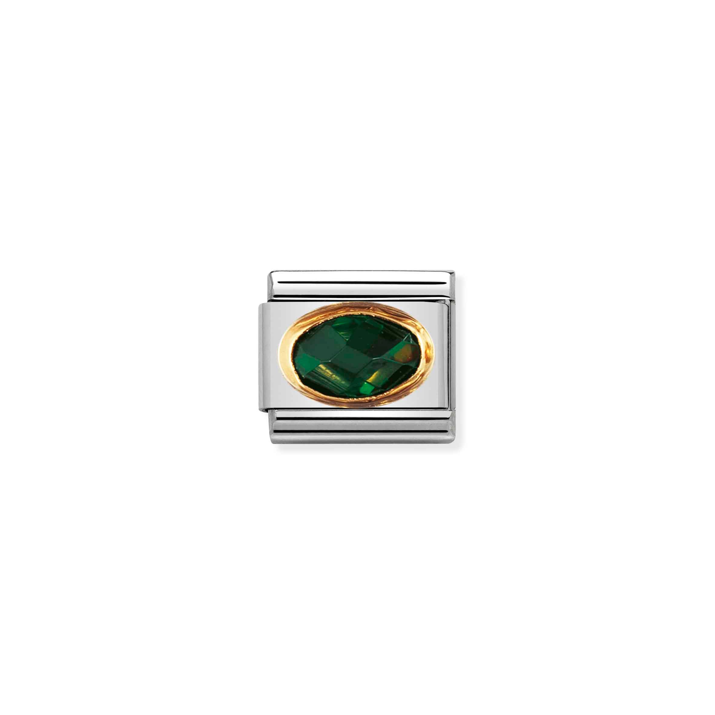 Charm, Composable Link, with emerald green and faceted Stones