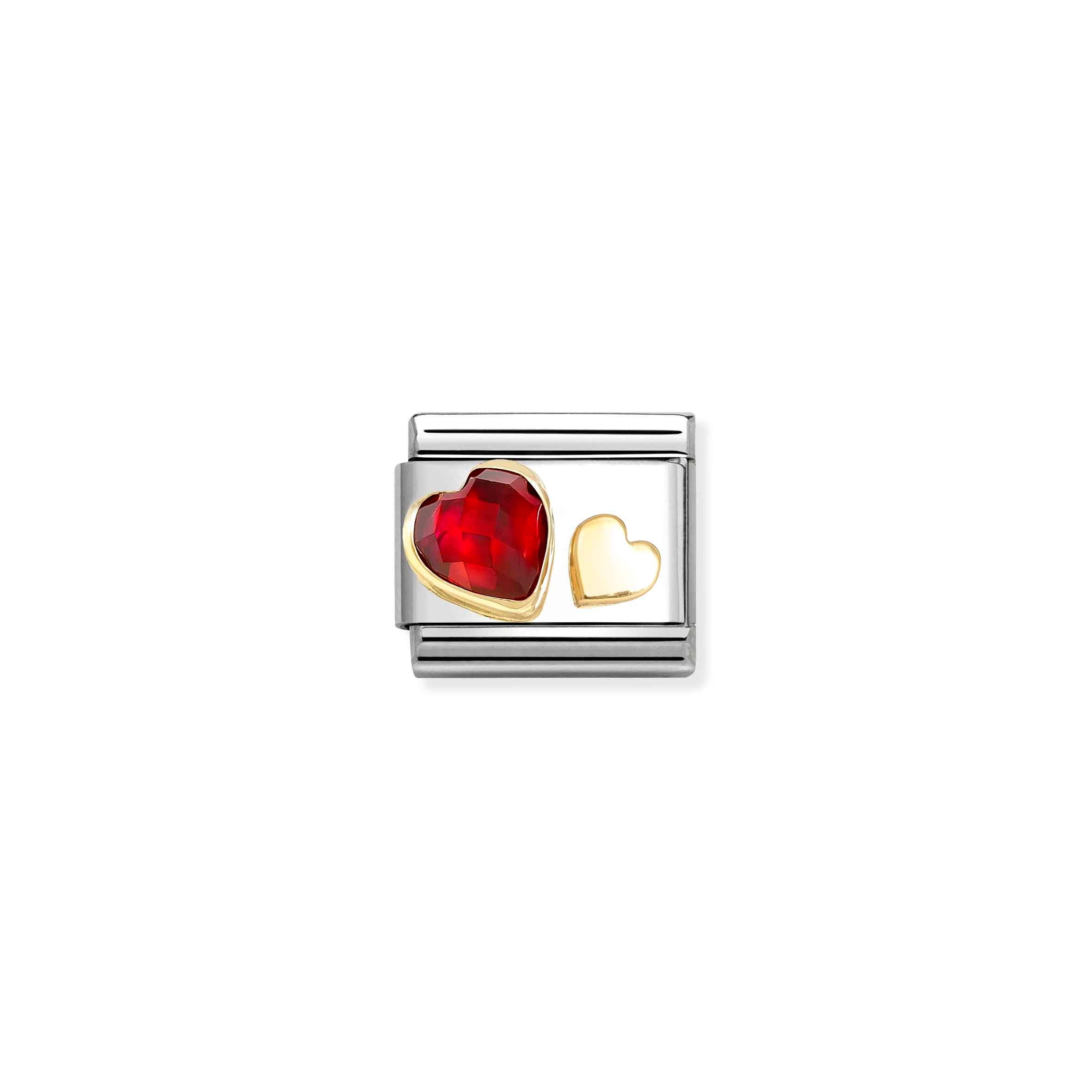 Charm, Composable Link, Red CZ and Gold Hearts