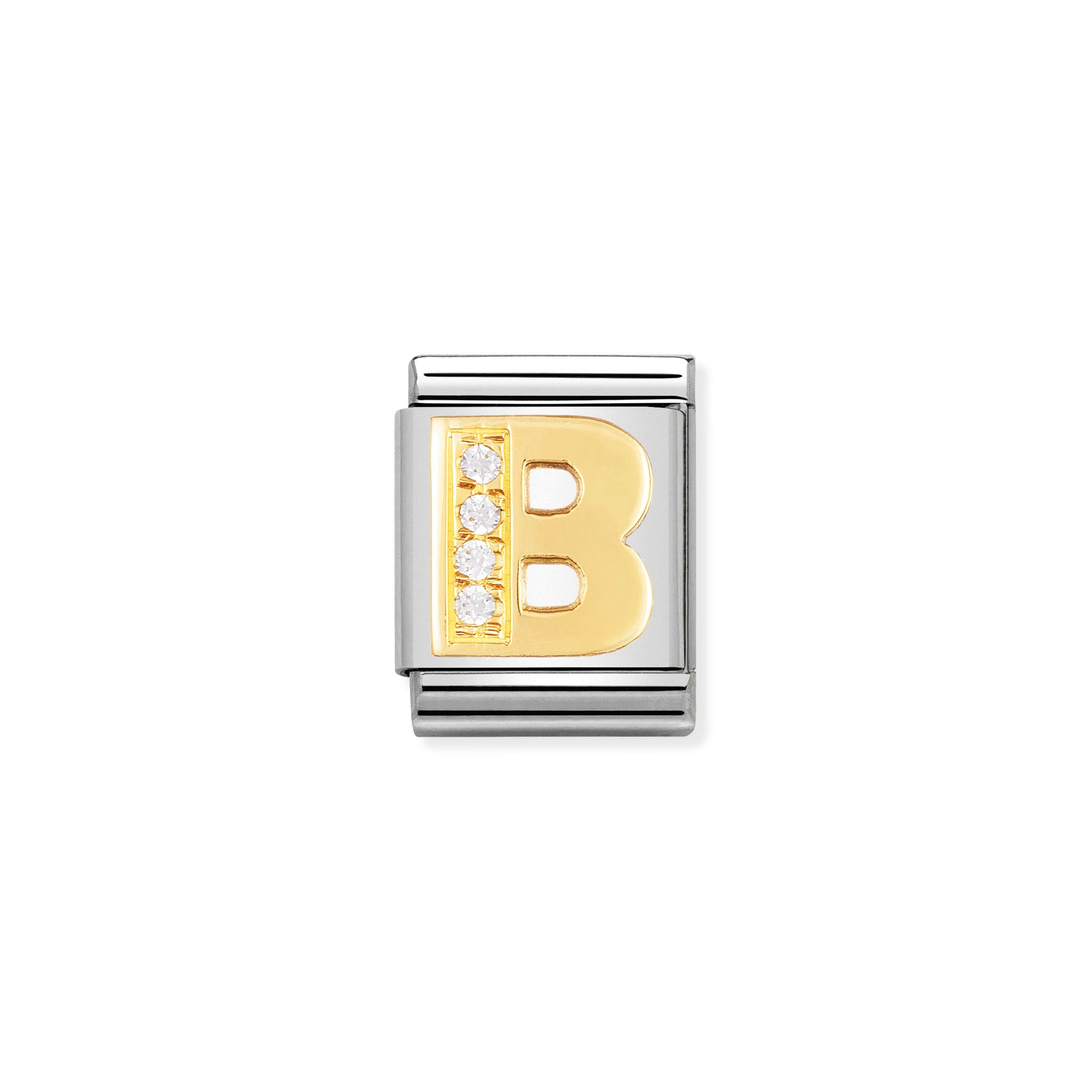 Composable Big Link Letter B in Gold with Stones