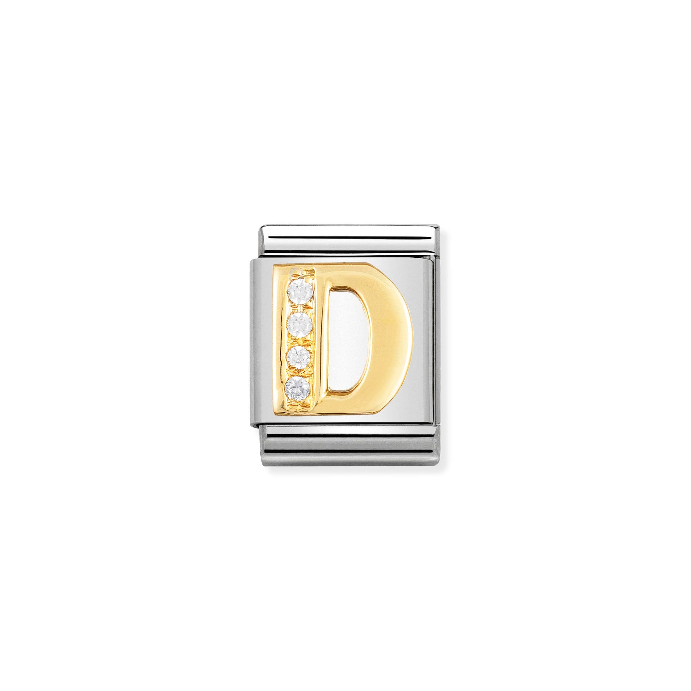 Composable Big Link Letter D in Gold with Stones