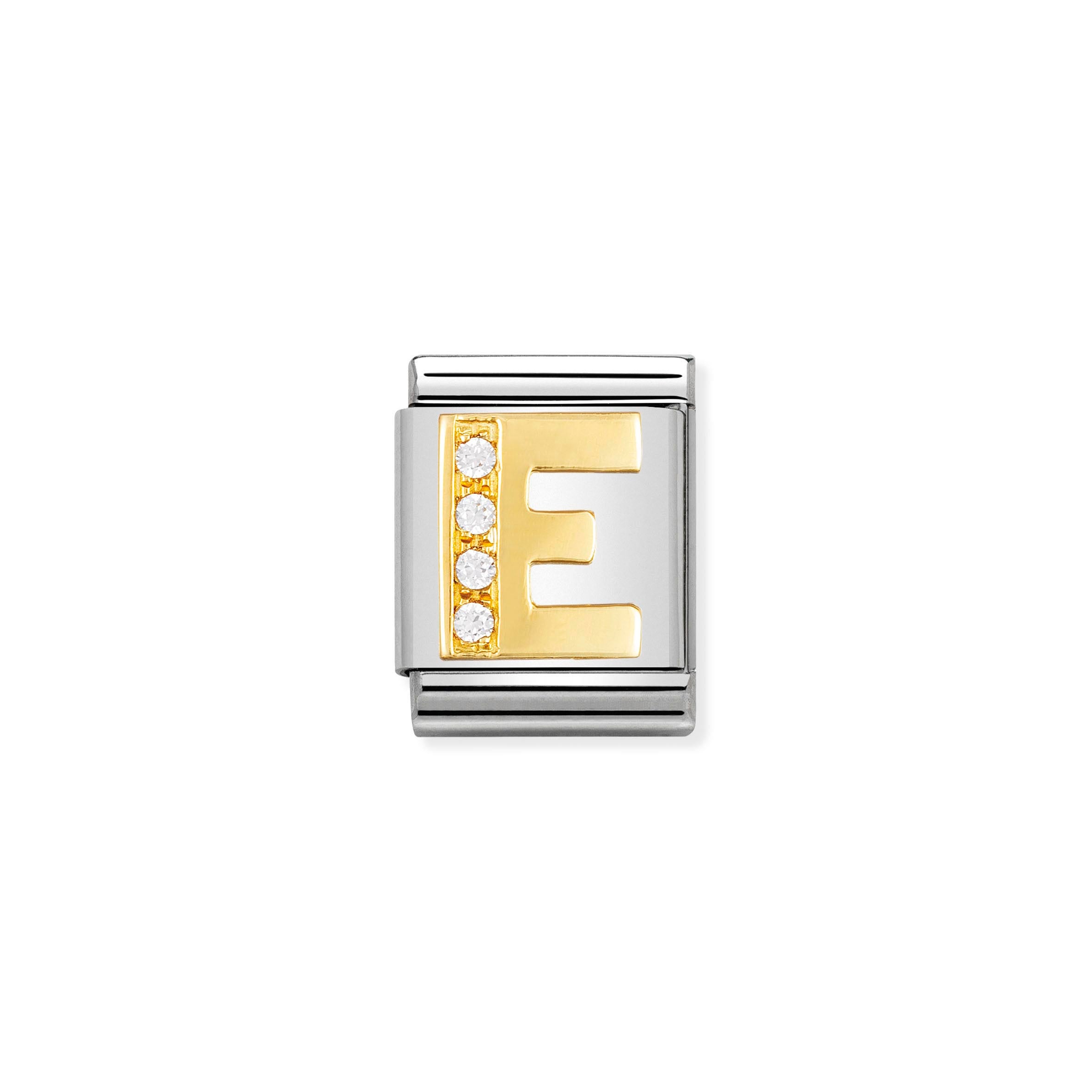 Composable Big Link Letter E in Gold with Stones