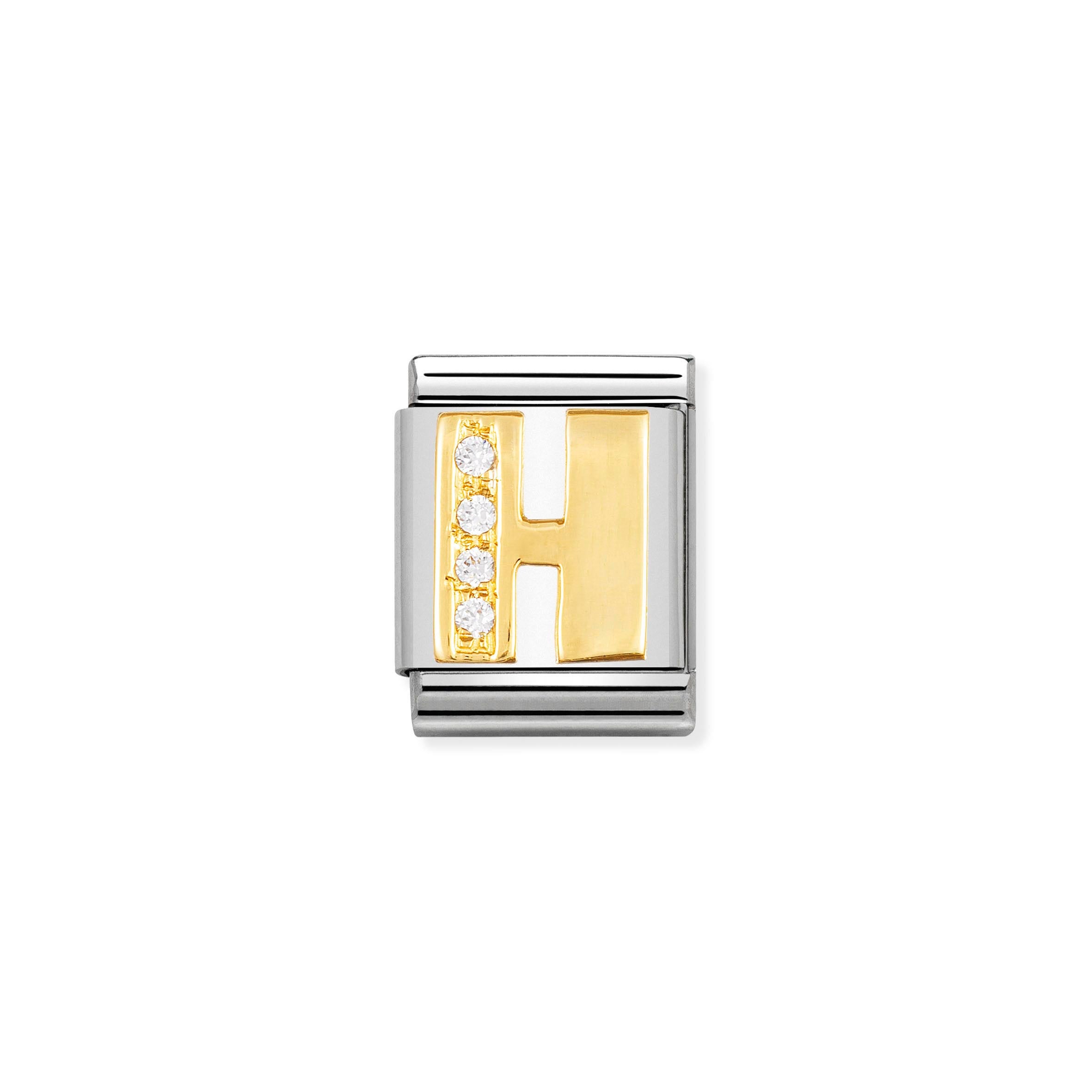 Composable Big Link Letter H in Gold with Stones