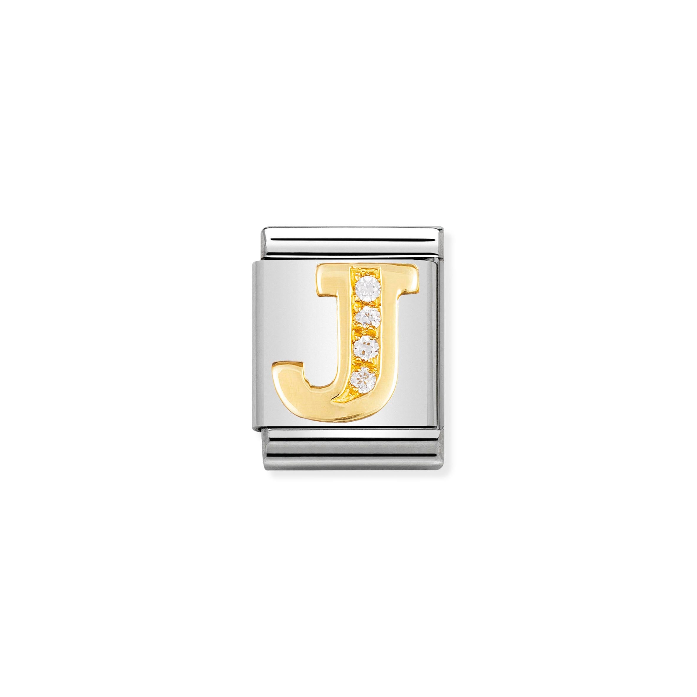Composable Big Link Letter J in Gold with Stones