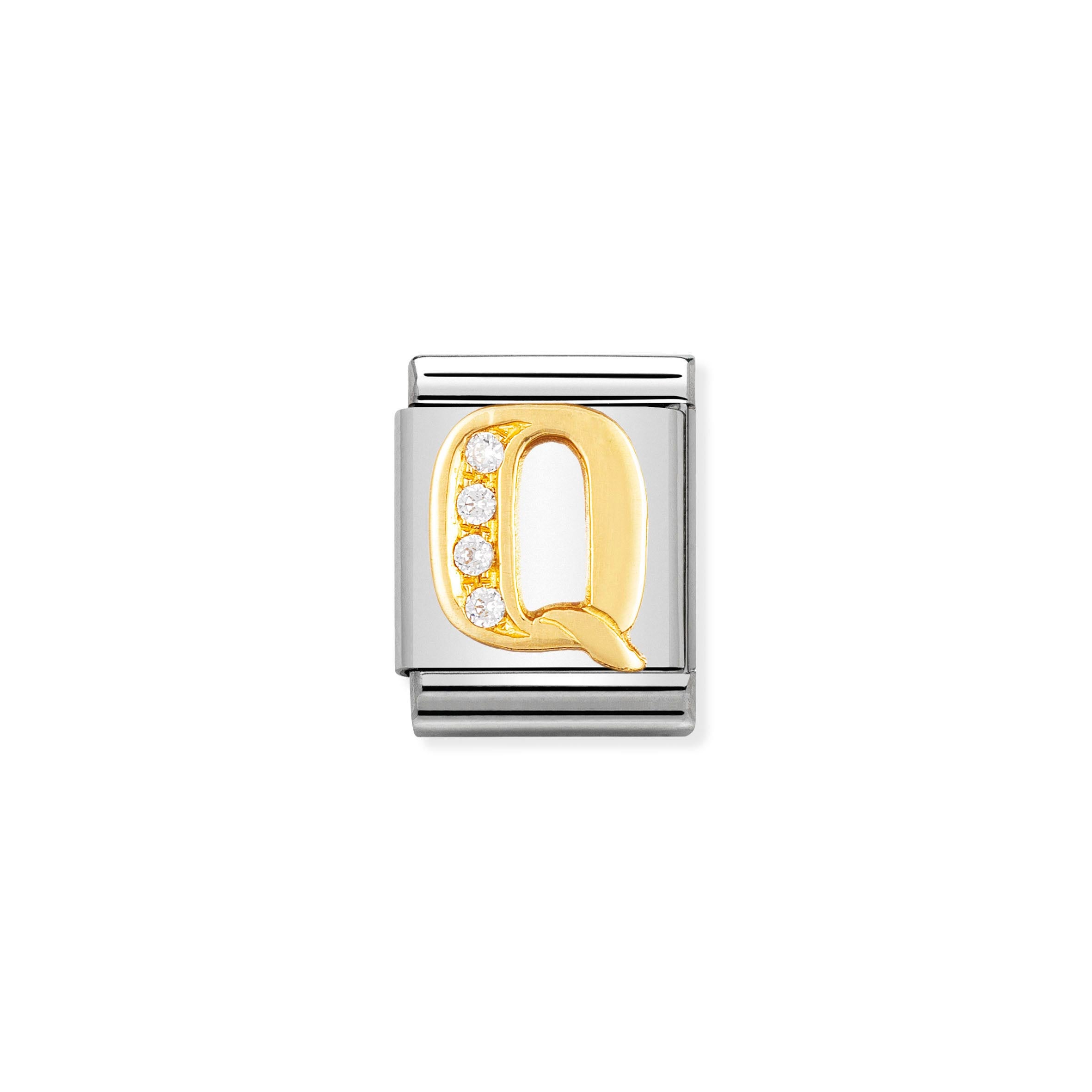 Composable Big Link Letter Q in Gold with Stones