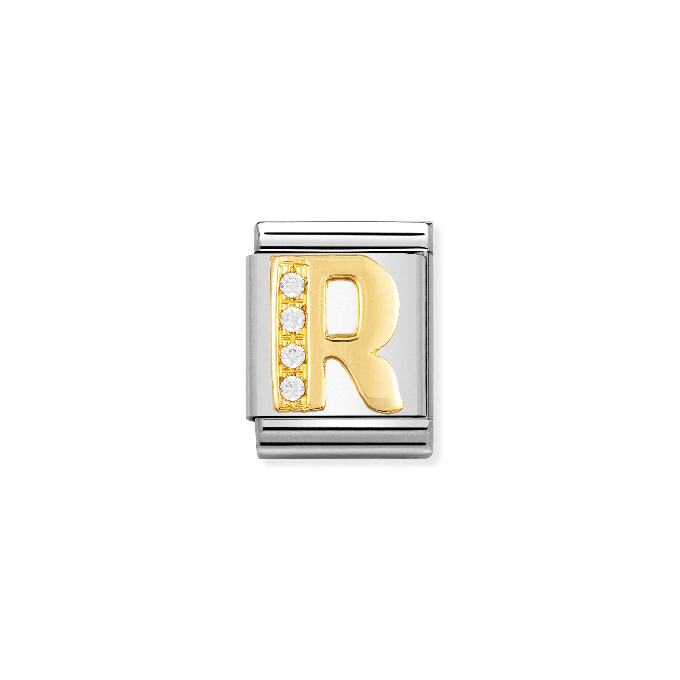 Composable Big Link Letter R in Gold with Stones