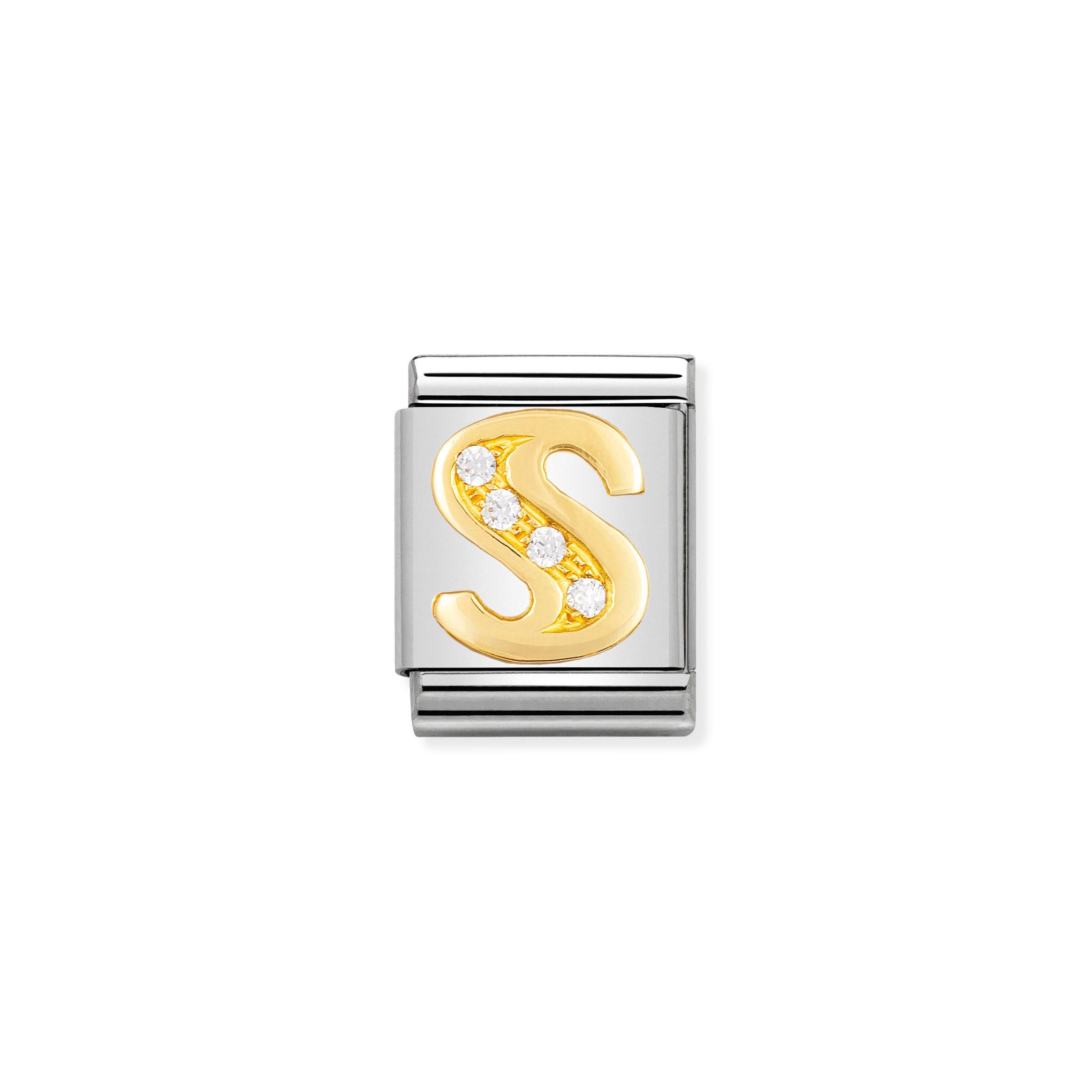 Composable Big Link Letter S in Gold with Stones