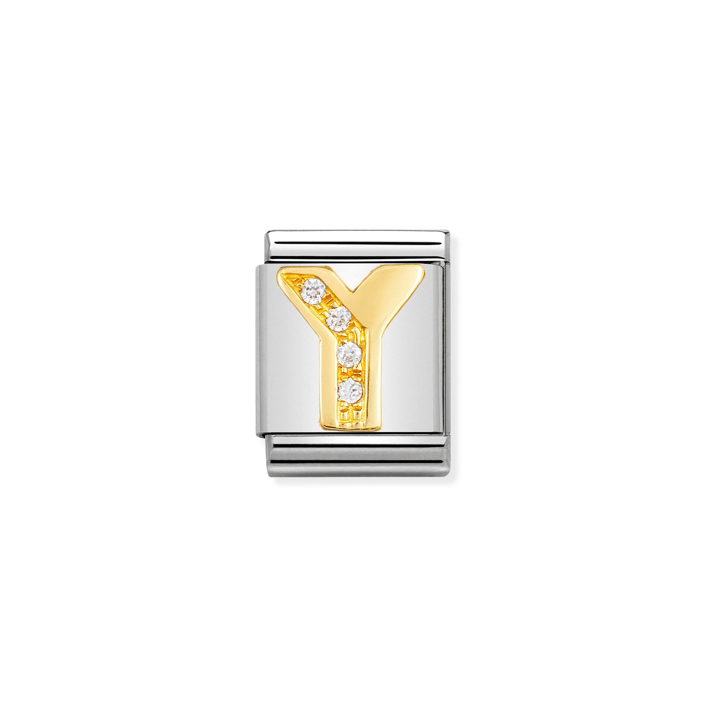 Composable Big Link Letter Y in Gold with Stones