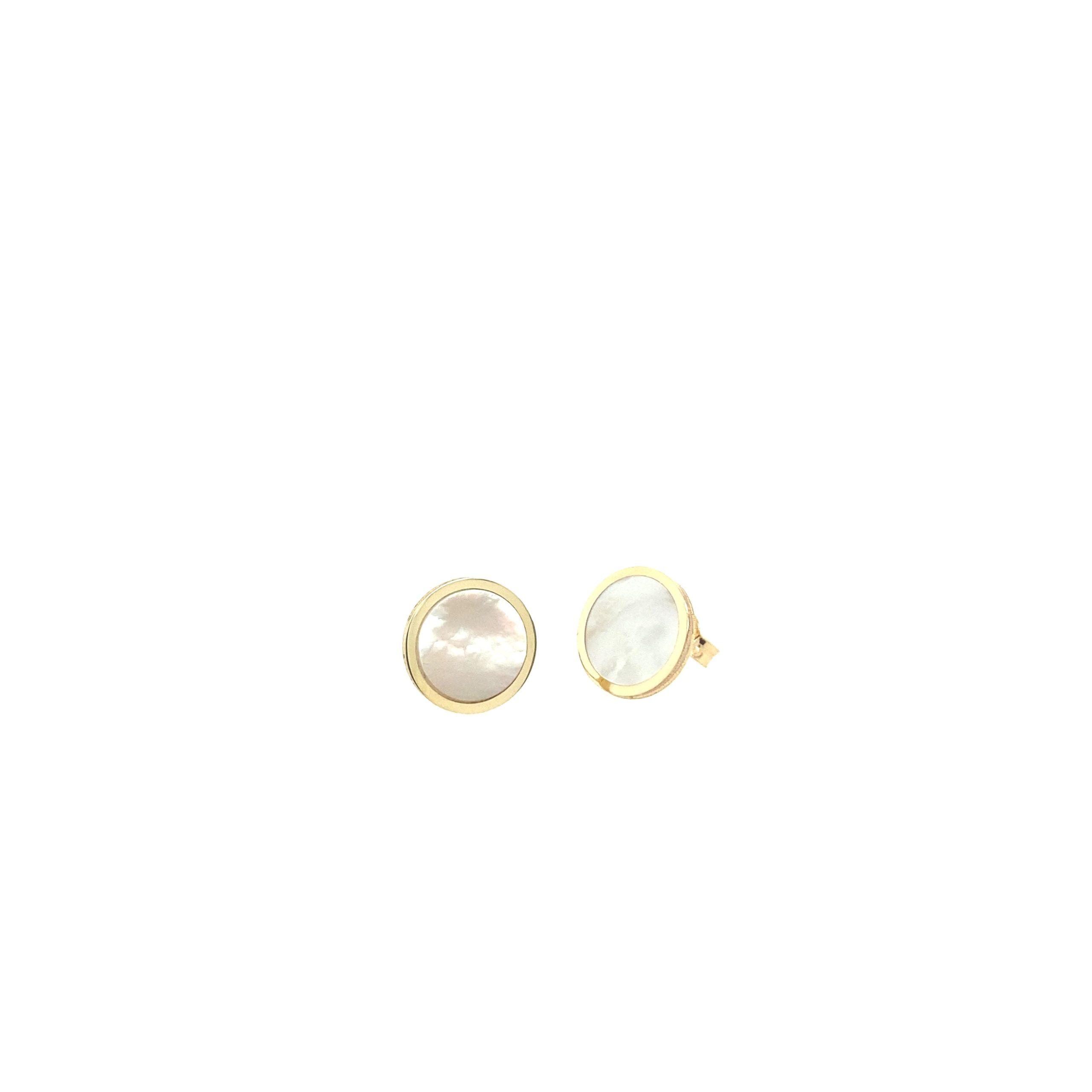 14k Gold Mother Pearl Circle Stud Earrings