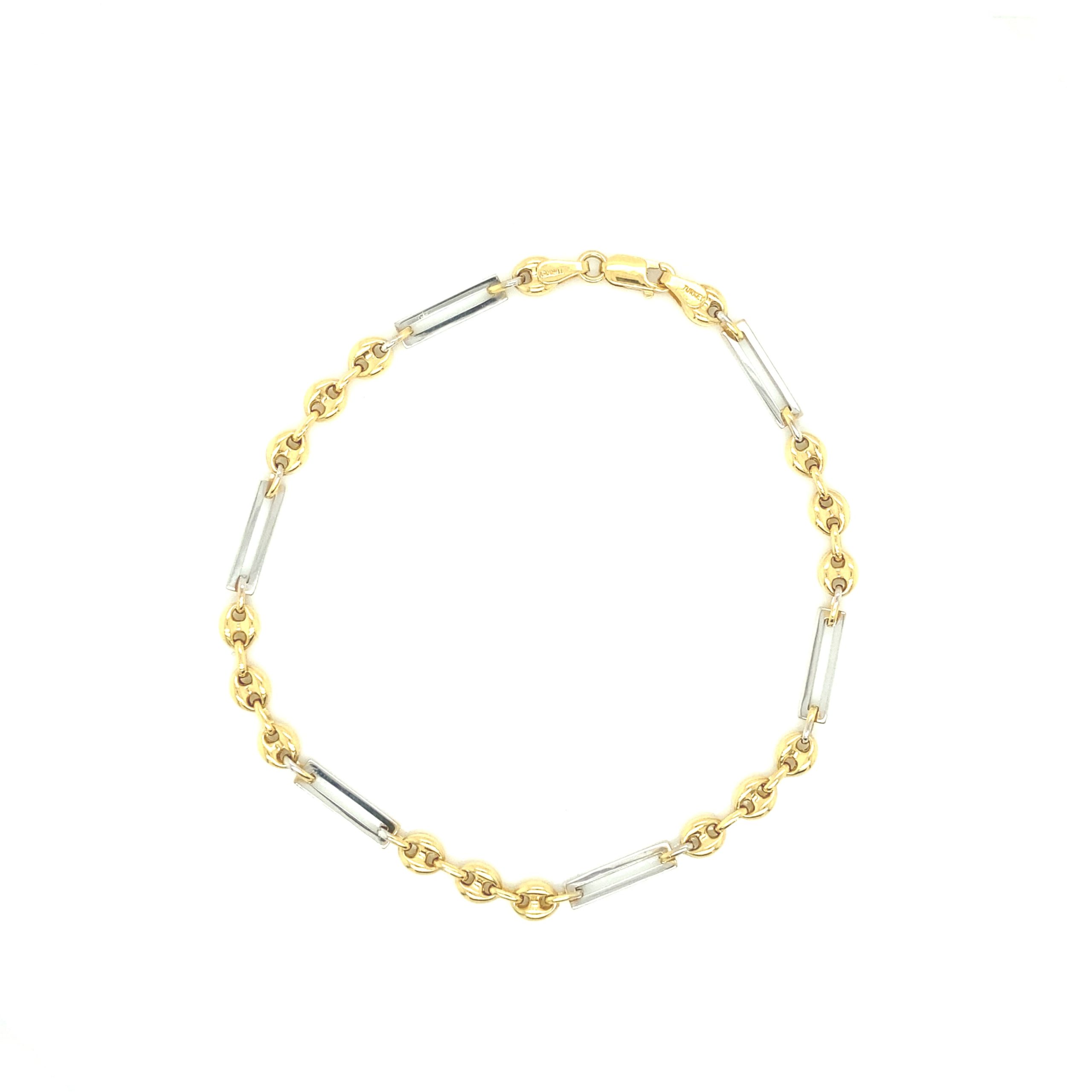 14K PUFF MARINER BRACELET WITH WHITE LINK