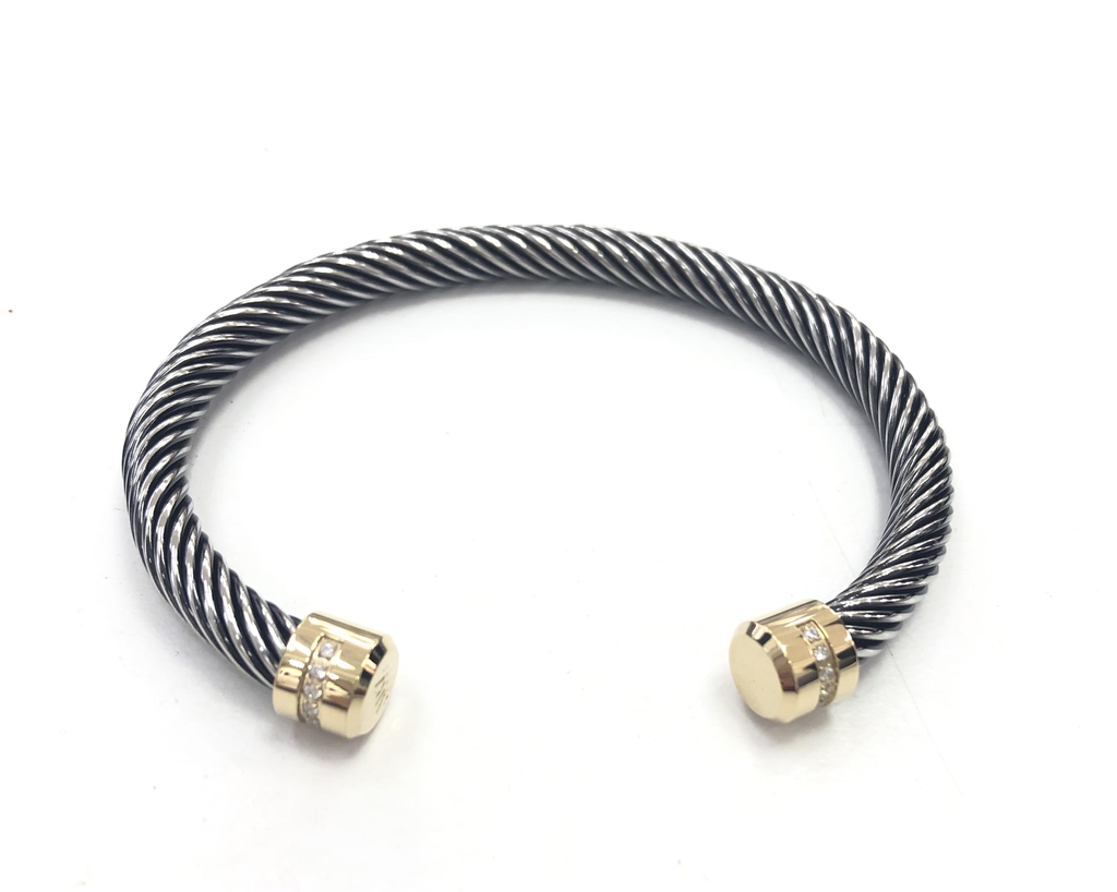Black, Gold and Steel Twisted Bangle with C.Z Stones Bracelet