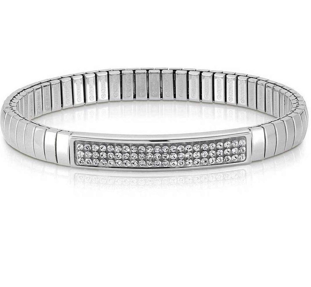 Glitter Stretch Bracelet in Silver & White Crystals