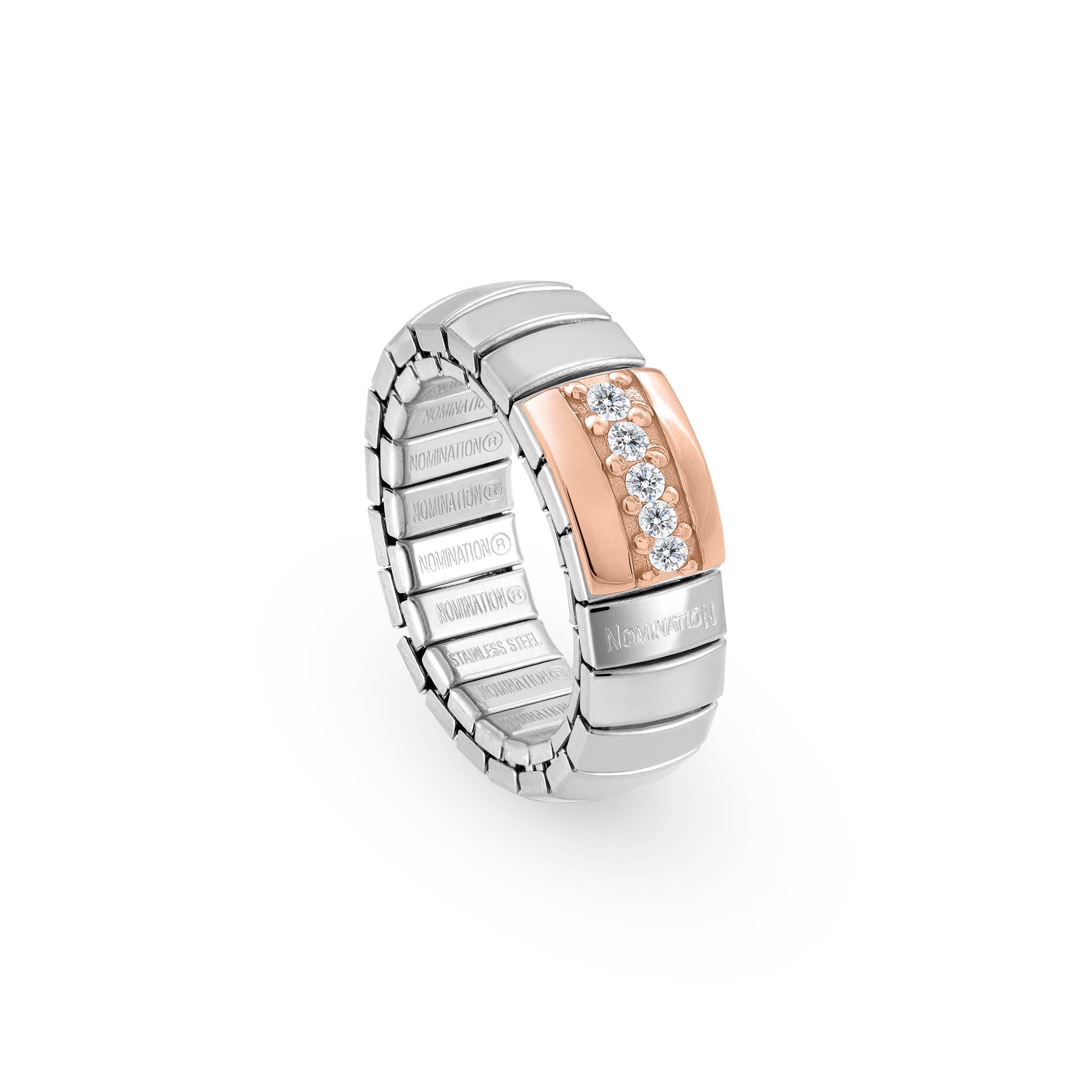 Stretch Ring with Rose Gold white Zirconia