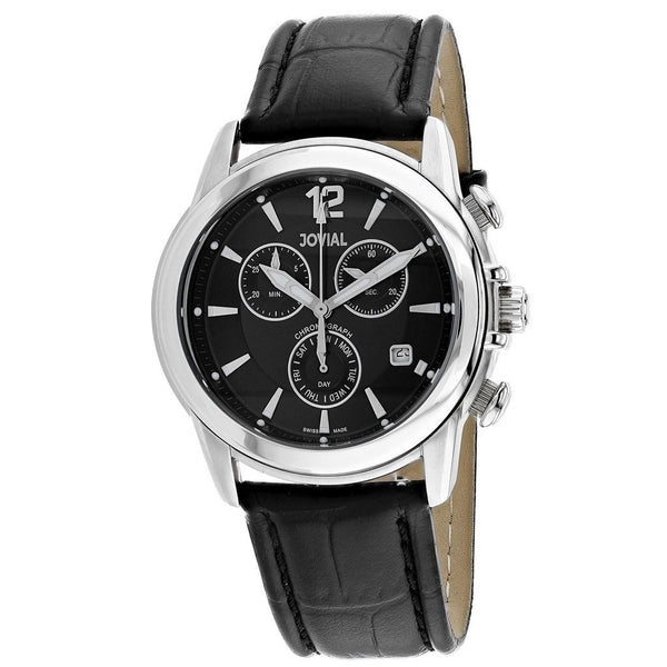 Jovial Men's 04505-GSLC-04 Classic Chronograph Black Leather Watch