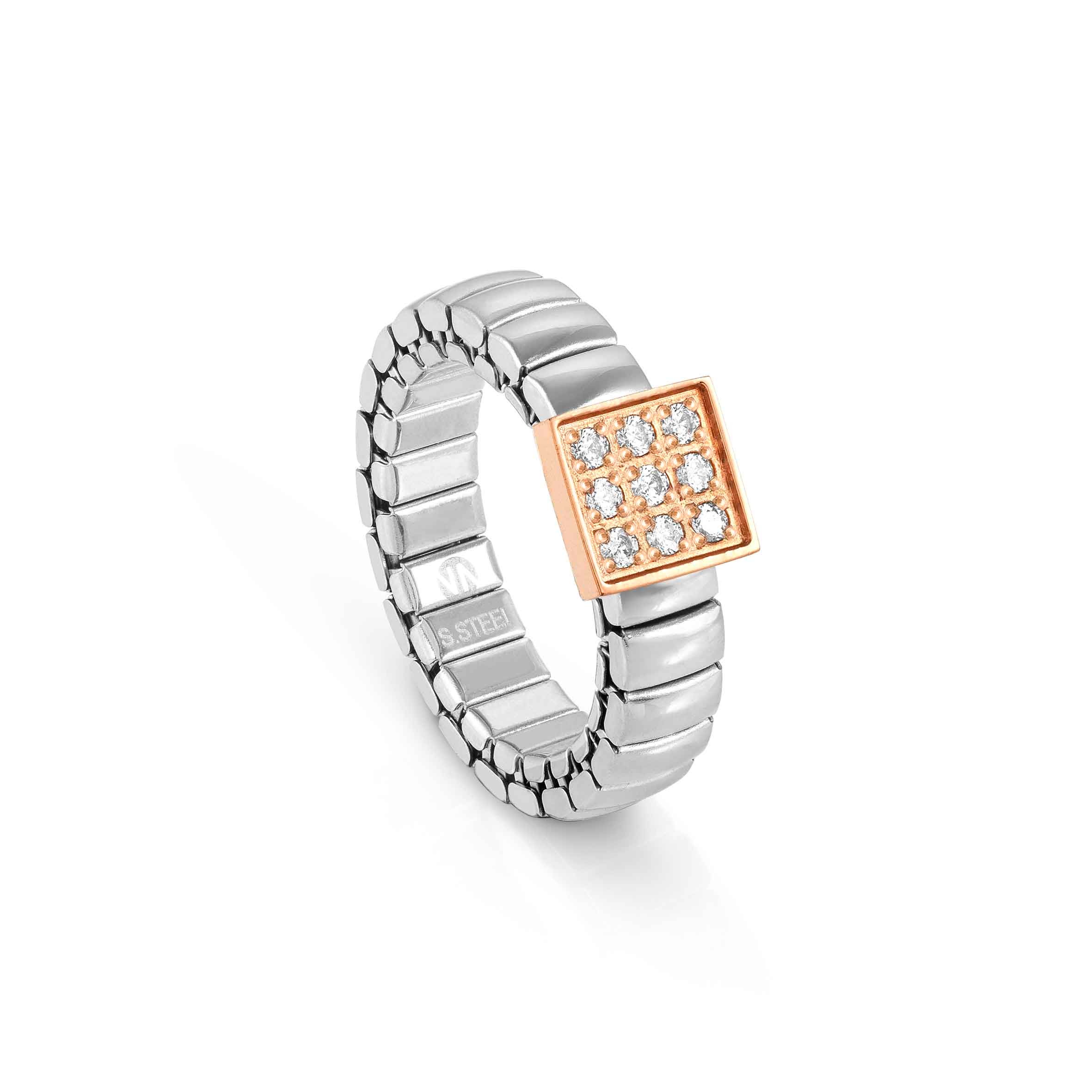 Extension ring in stainless steel with Square and Stones