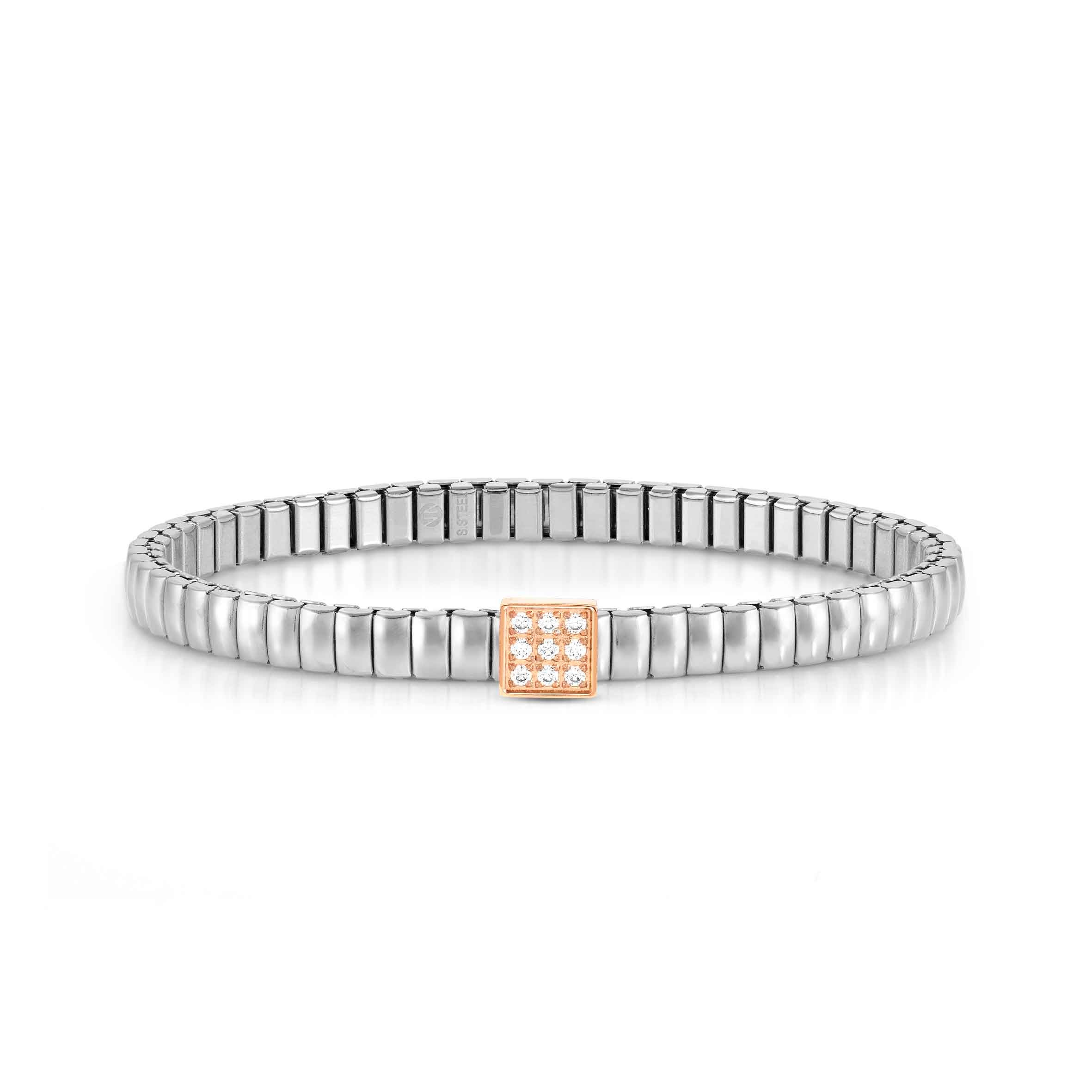 Extension bracelet in stainless steel with Square and Stones