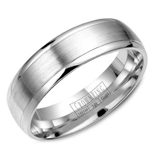 Crown Ring 14k White Gold Wedding Band - WB-7019-M10