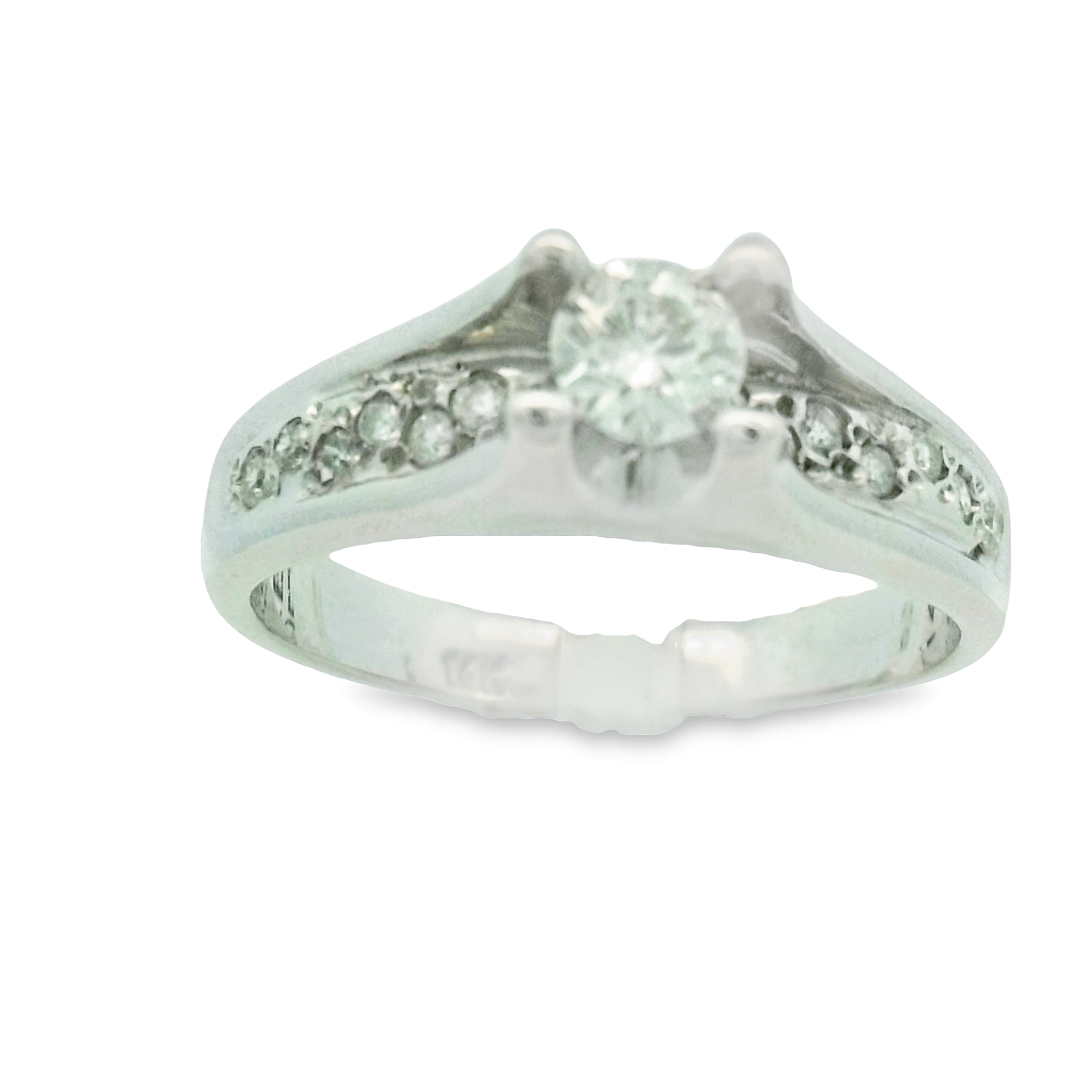 14K Diamond High Prong Set White Gold Engagement Ring