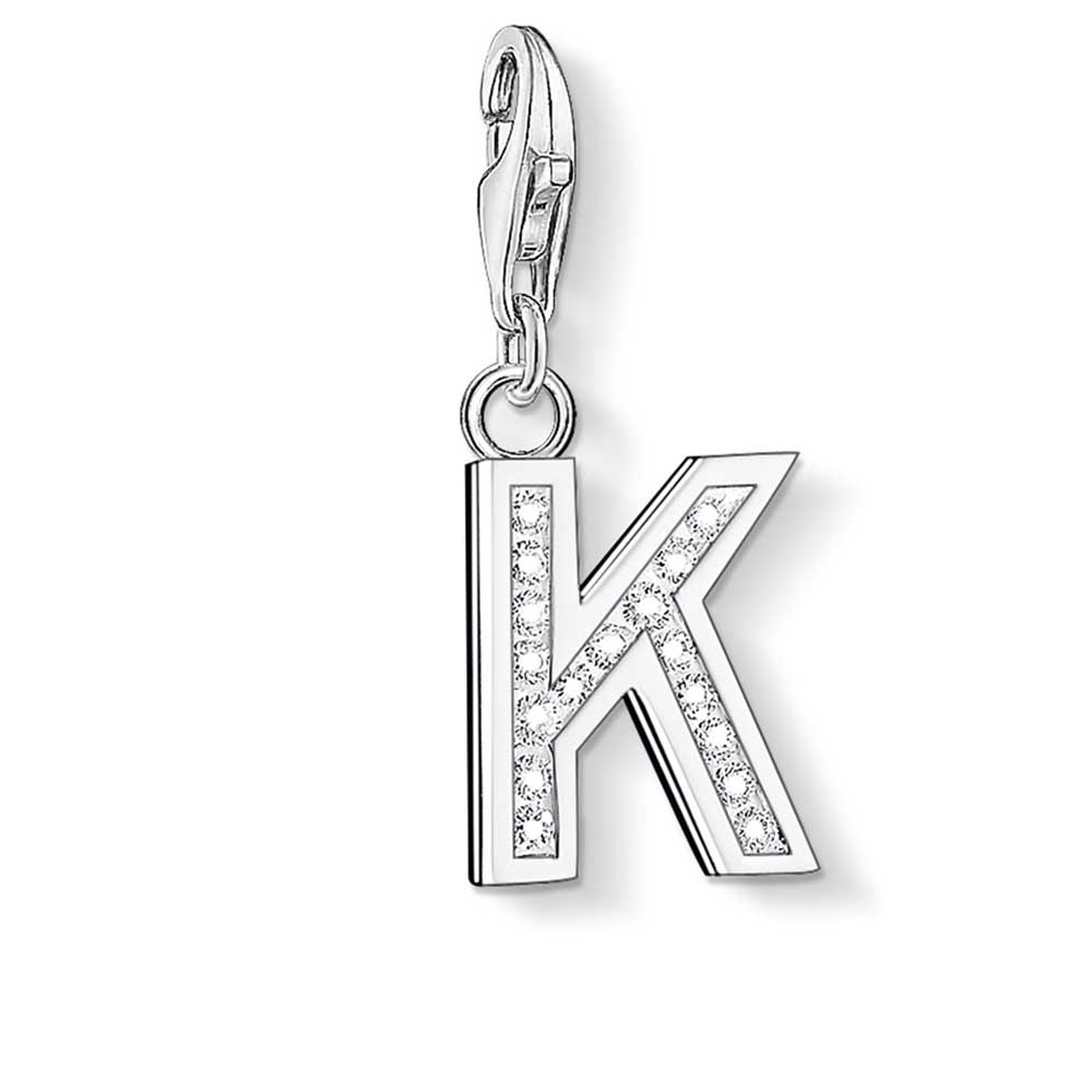 Letter K with CZ Crystals Charm (Silver)