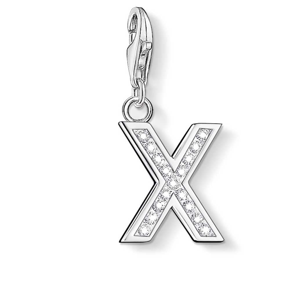 Letter X with CZ Crystals Charm (Silver)