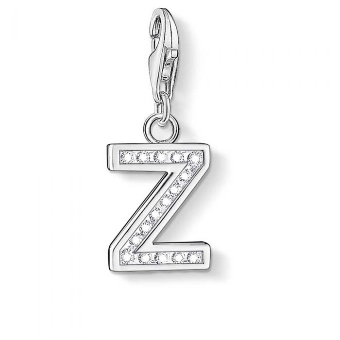 Letter Z with CZ Crystals Charm (Silver)