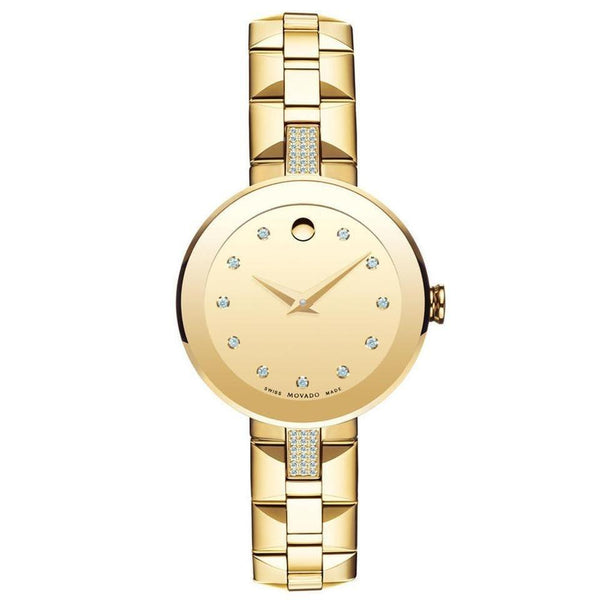 Movado Women's 0606817 Sapphire Crystal, Dot Gold-Tone Stainless Steel with Sets of Diamond Watch