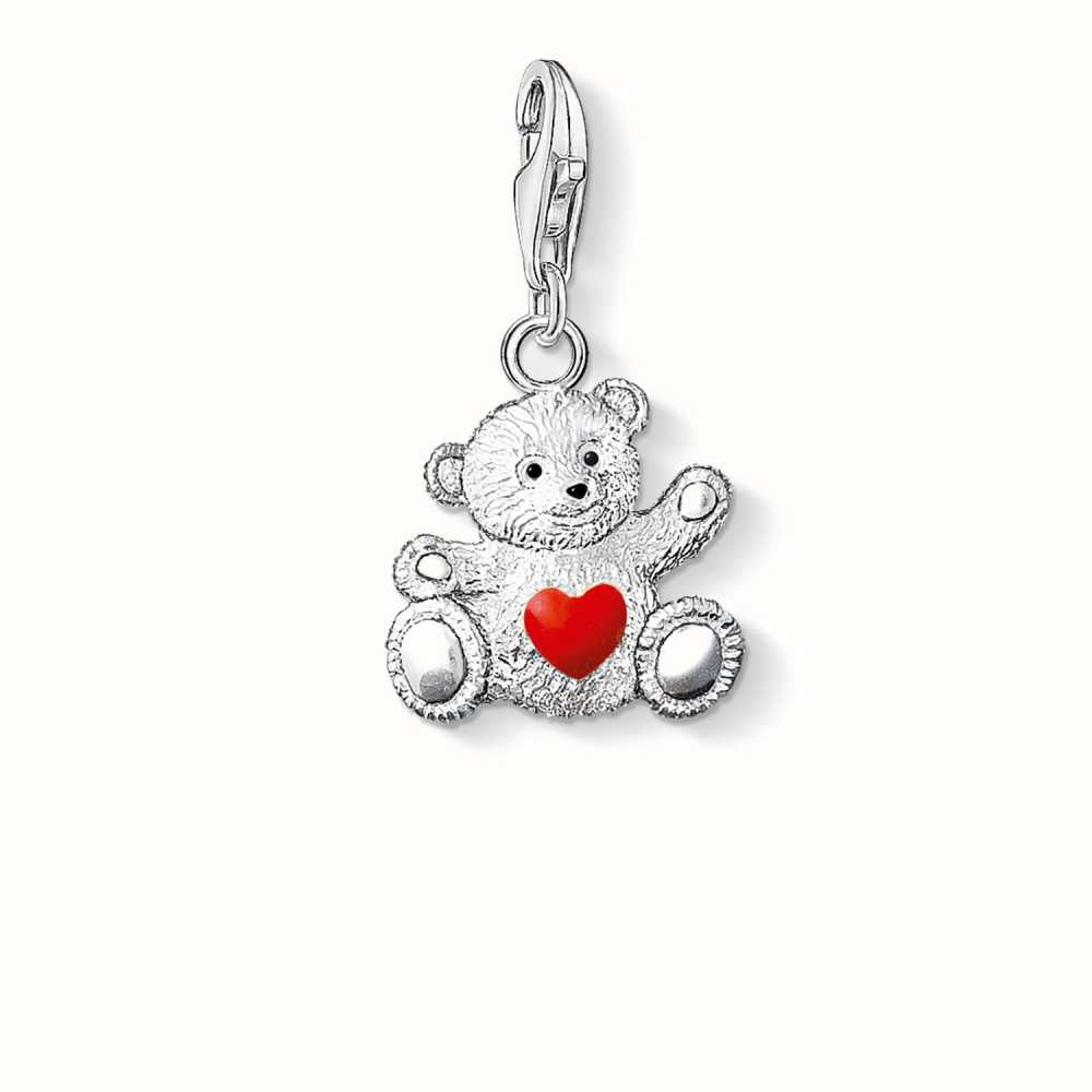 Teddy Bear with Heart Charm (Silver/Red)