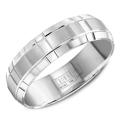Crown Ring 14k White Gold Wedding Band - WB-8074-M10