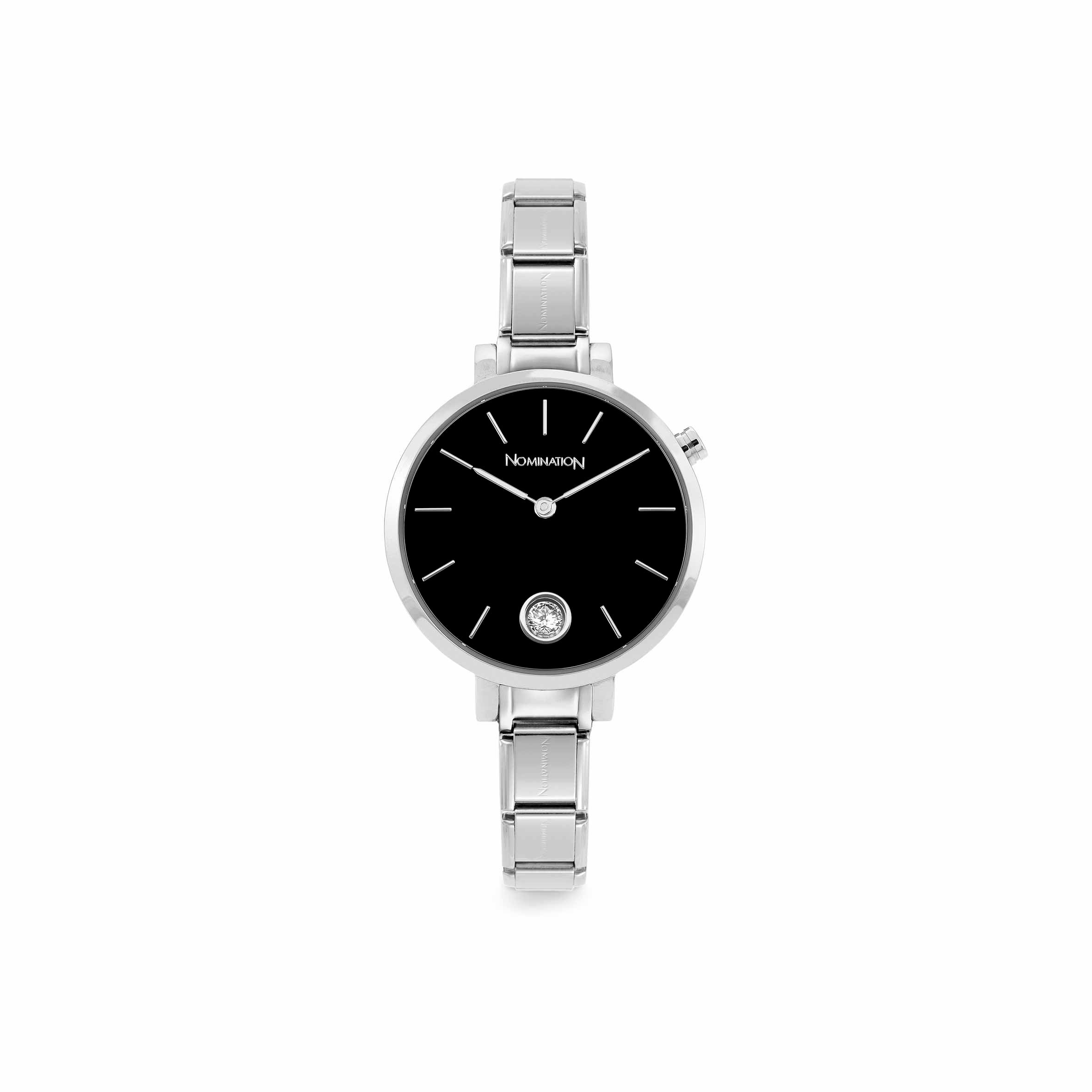 Composable watch, black with Cubic Zirconia
