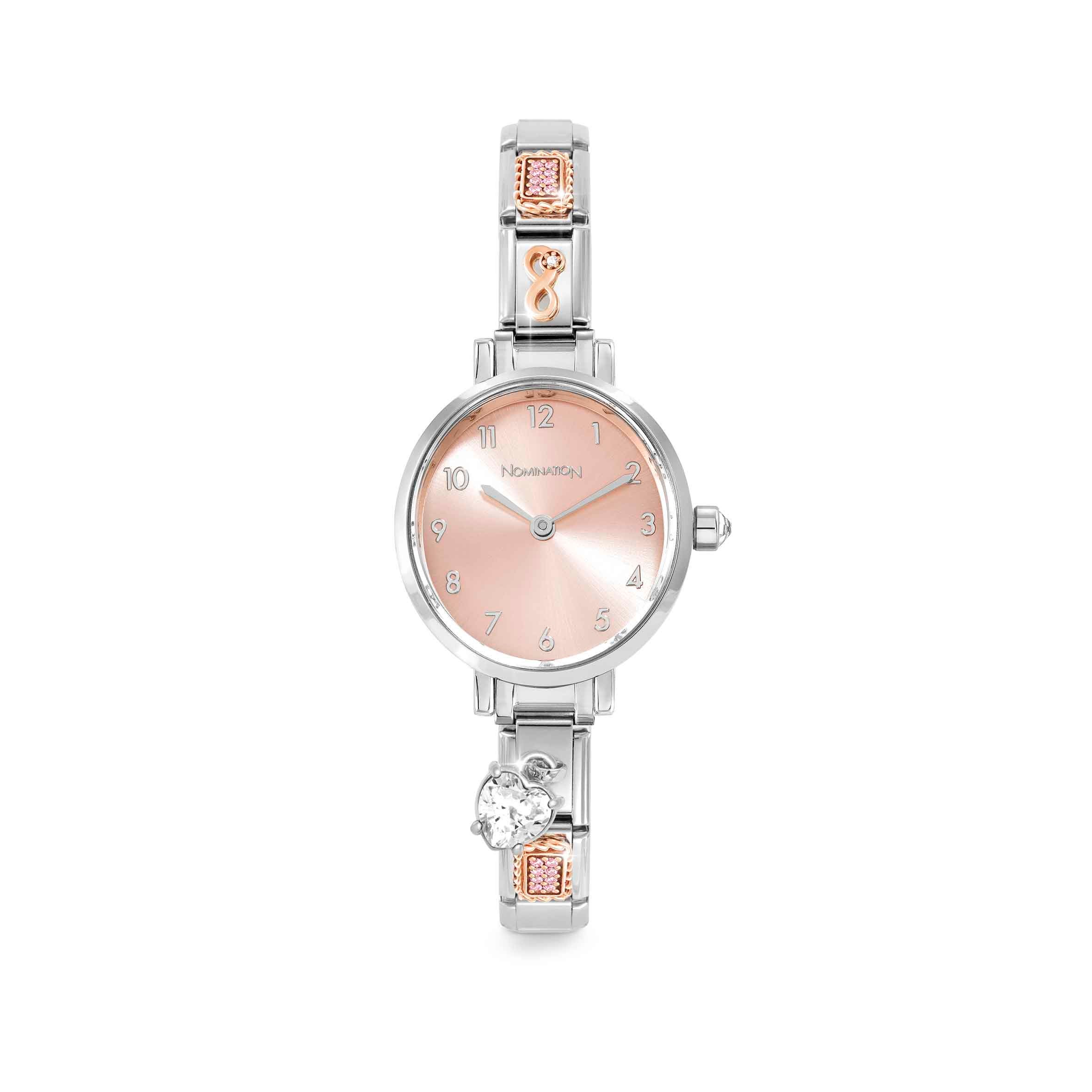 Time Collection Oval Watch, Sunray Pink dial, watch strap with 4 Decorated Links