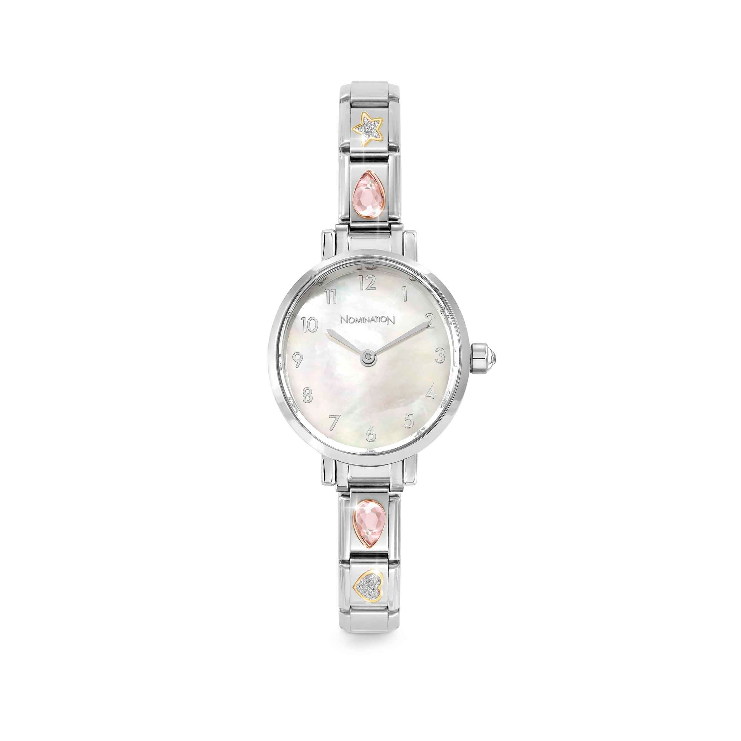 Time Collection Oval Watch, Mother of Pearl dial, watch strap with 4 Decorated Links